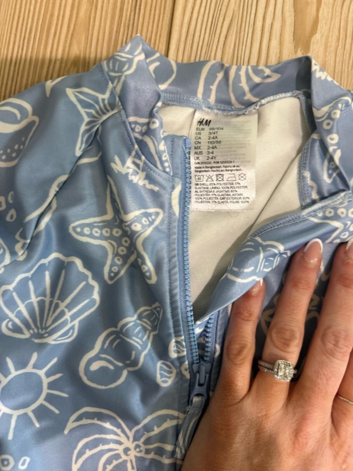 H&M H&M Blue Swimsuit with White Shell Print Size ONE SIZE - 2 Thumbnail
