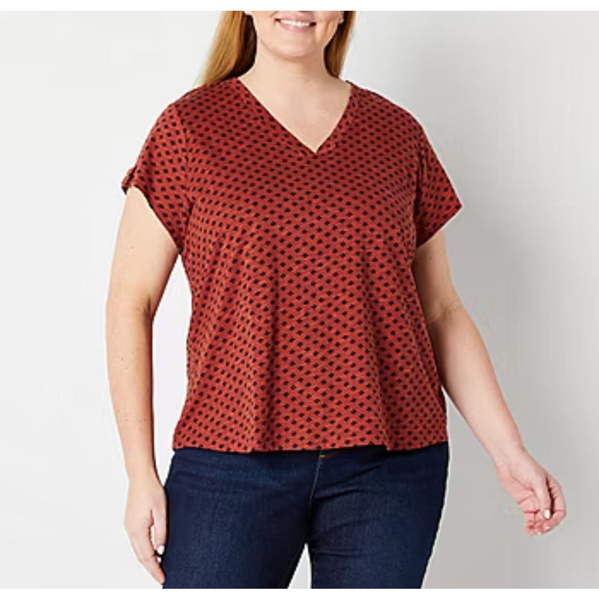 Liz Claiborne V-Neck Tee XS Brick Rust Top Blouse Short Sleeve Button Size XS / US 0-2 / IT 36-38 - 1 Thumbnail