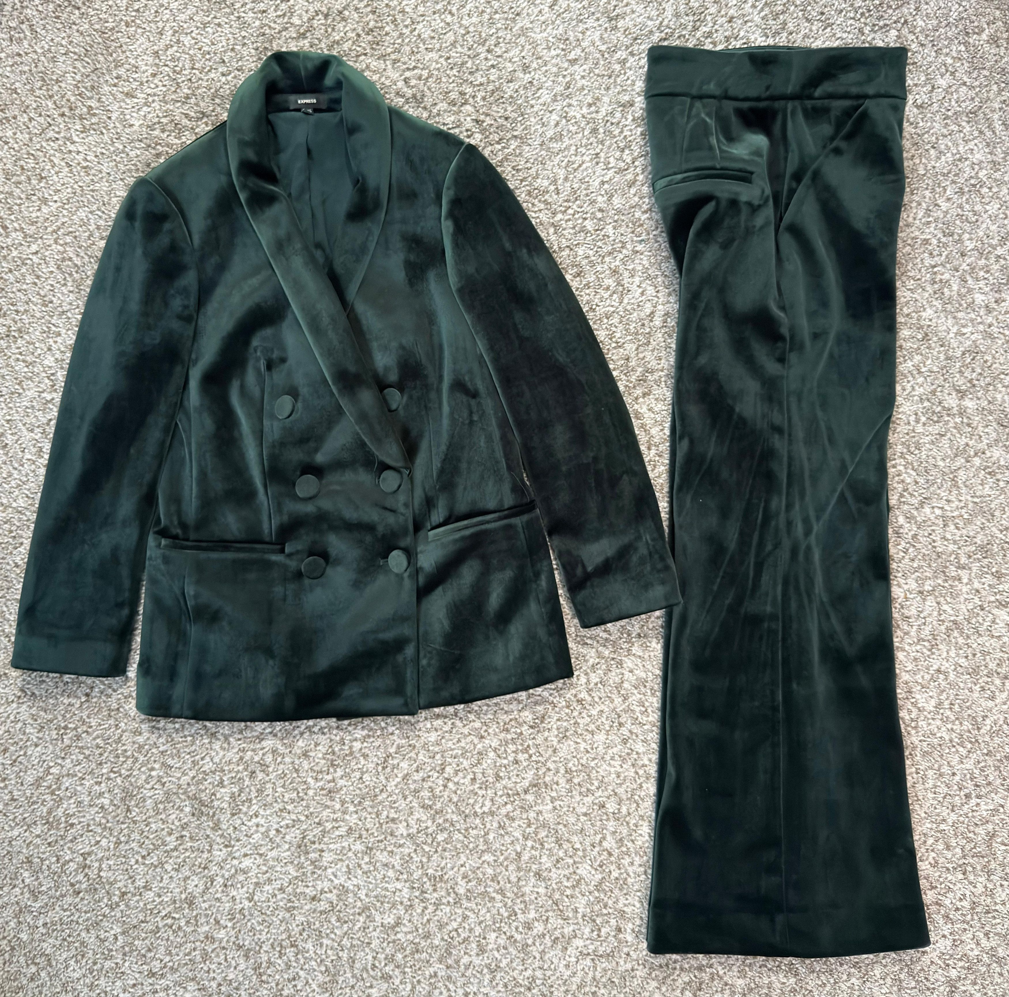 Express Elegant Express Velvet Women's Suit Set Dark Green - XS Size 25" / US 0 / IT 36 - 4 Thumbnail