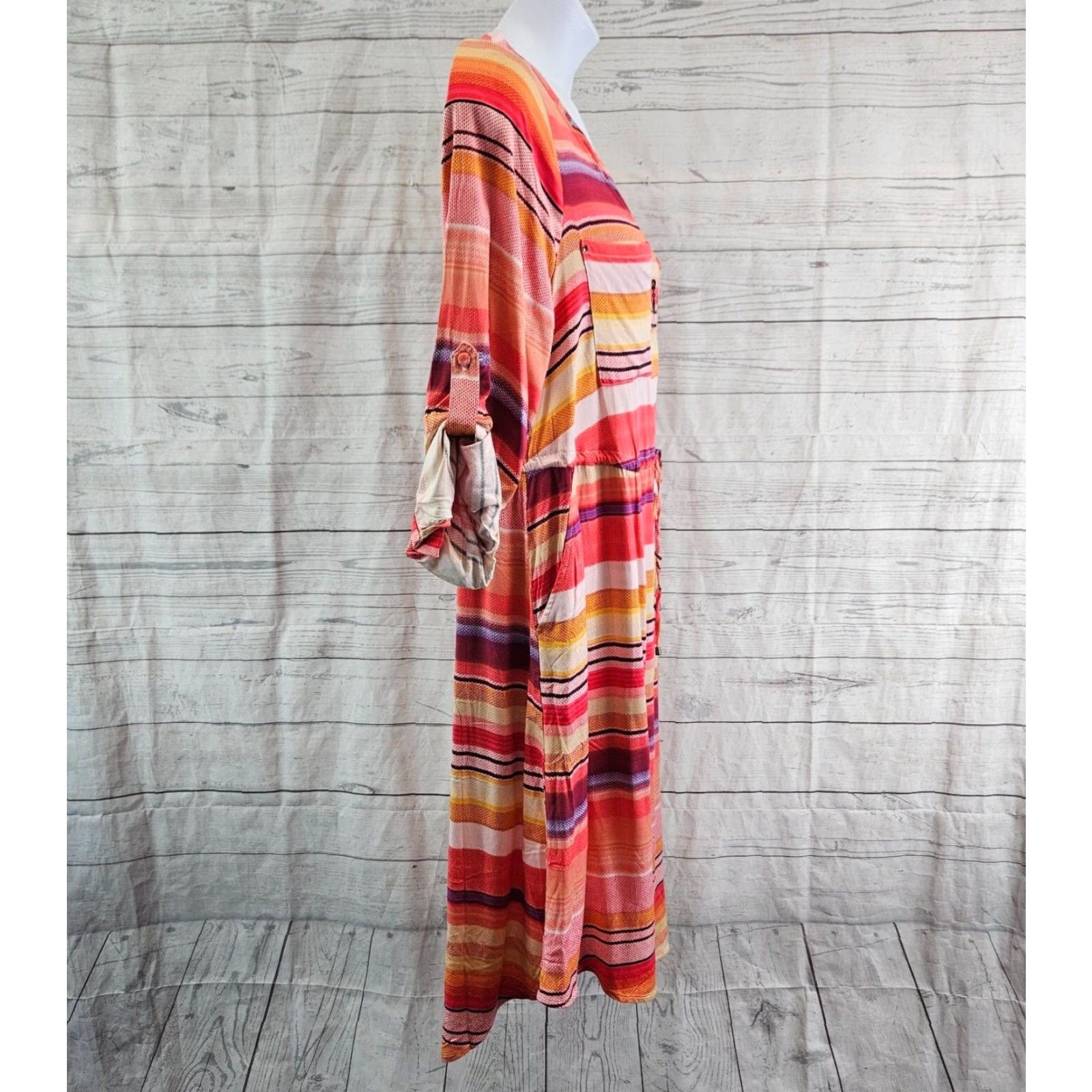 Torrid Torrid Shirt Dress Zip Front Women Pink Purple Striped Mini Challis Rayon Spandex Knee Length Size 1 Size XS / US 0-2 / IT 36-38 - 3 Thumbnail
