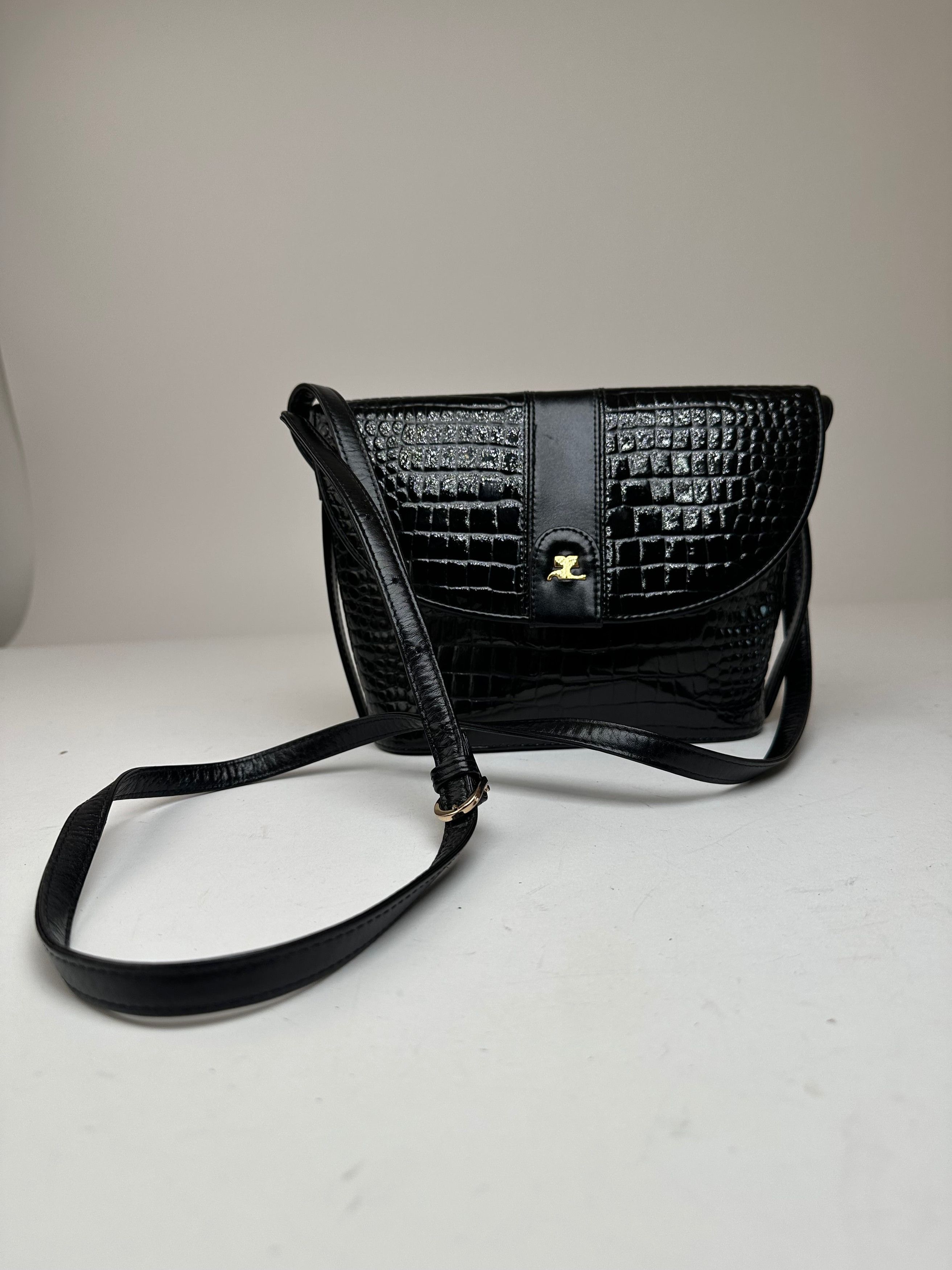Courreges Vintage Crocodile Emblossed Leather Bag Black Size ONE SIZE - 1 Thumbnail