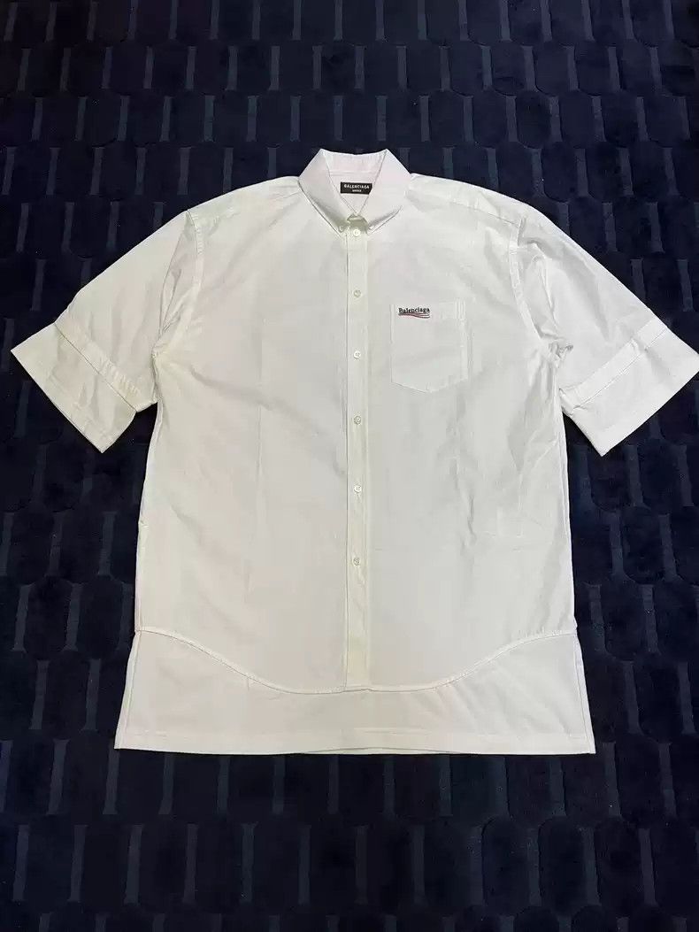 image of Balenciaga 22 Wave Cola Fake Two Piece Spliced Short Sleeve Shirts in White, Men's (Size XS)