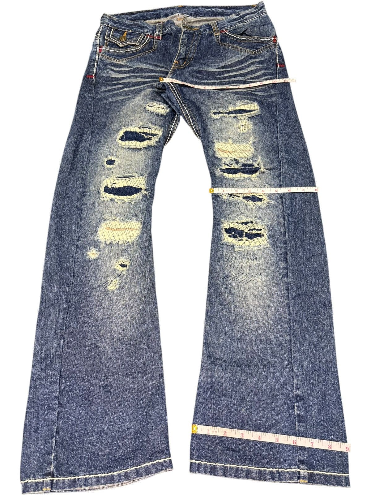 Tornado Mart Vintage Rattle Trap Sashiko Distress Curved Flare Jeans Size 32" / US 10 / IT 46 - 8 Thumbnail