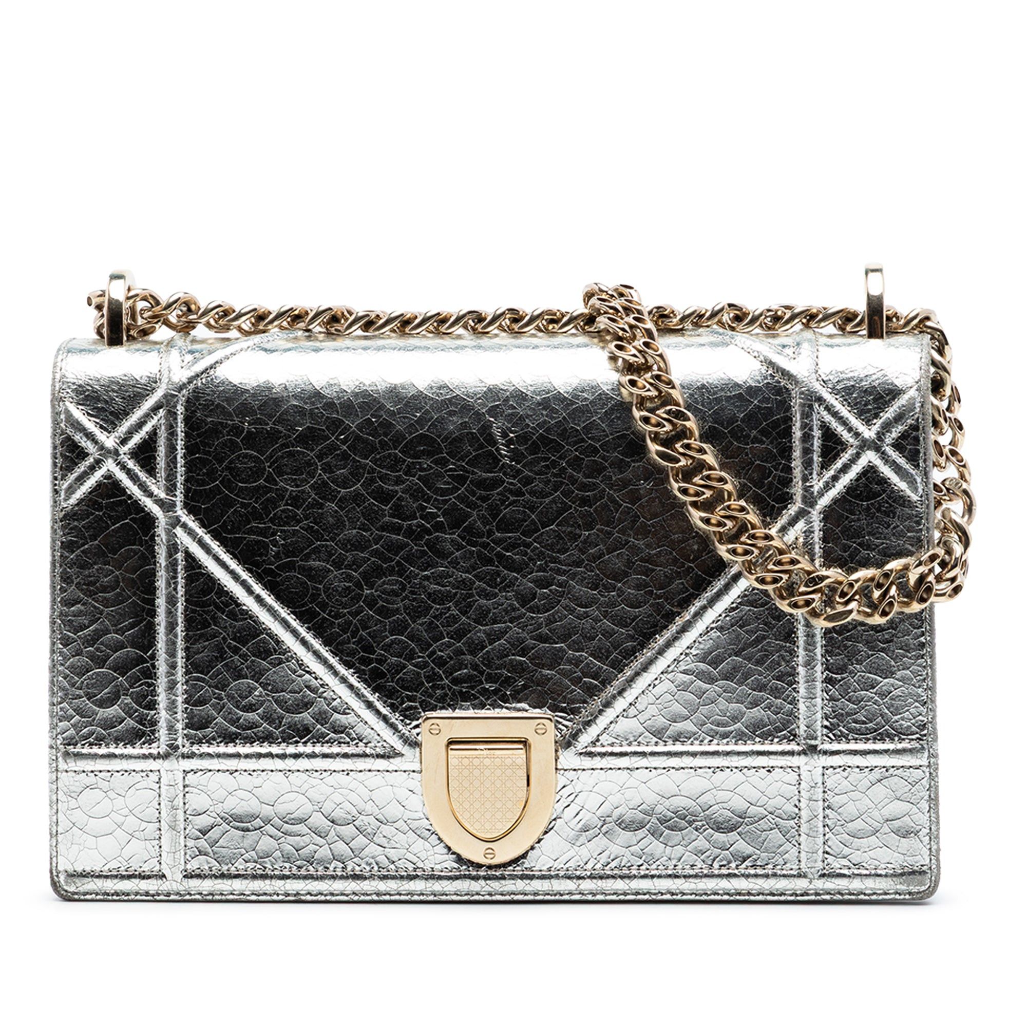 Dior Medium Metallic Crackled Deerskin Diorama Flap Size ONE SIZE - 1 Thumbnail