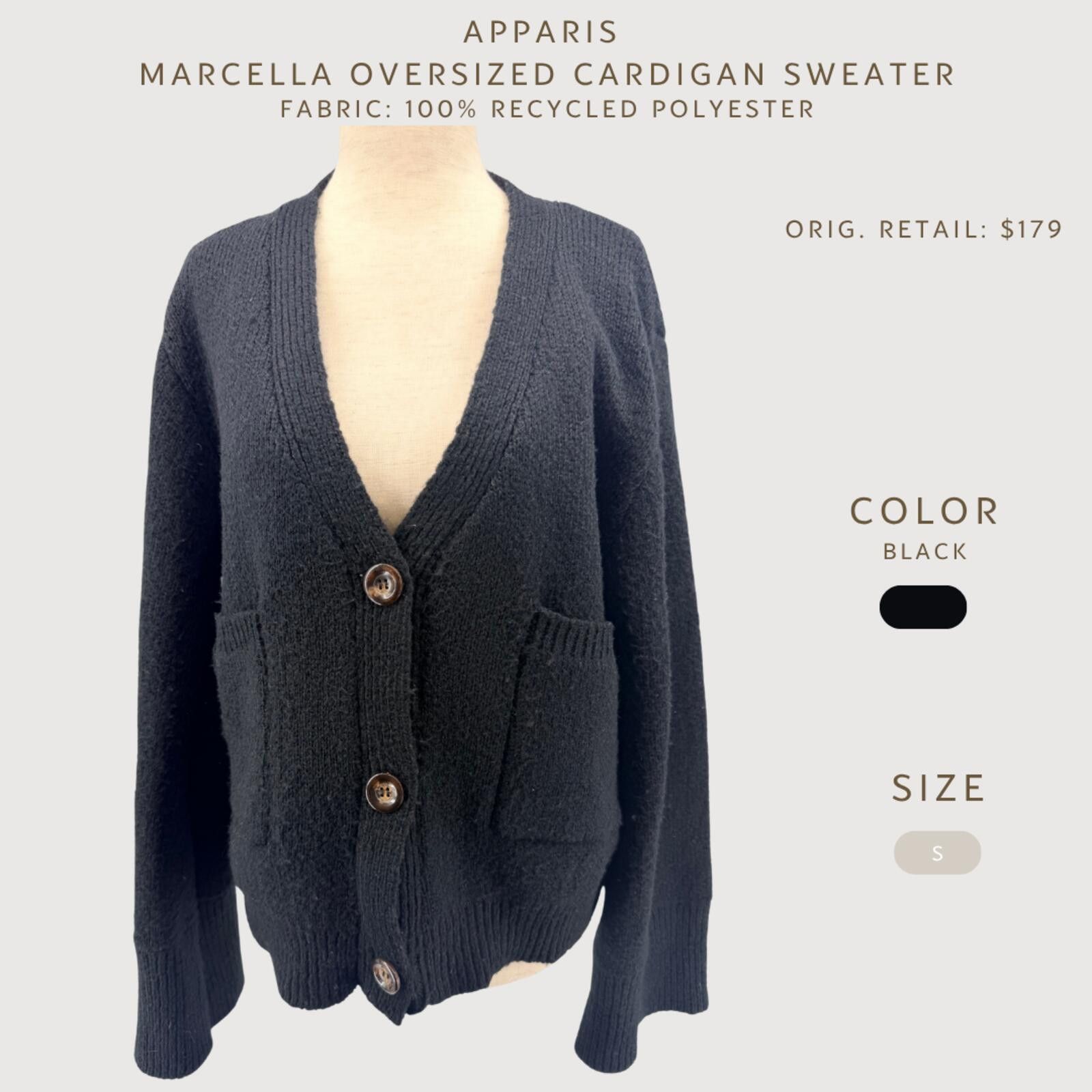 Other Apparis Marcella Oversized Black Cardigan Sweater Size S Size S / US 4 / IT 40 - 2 Thumbnail