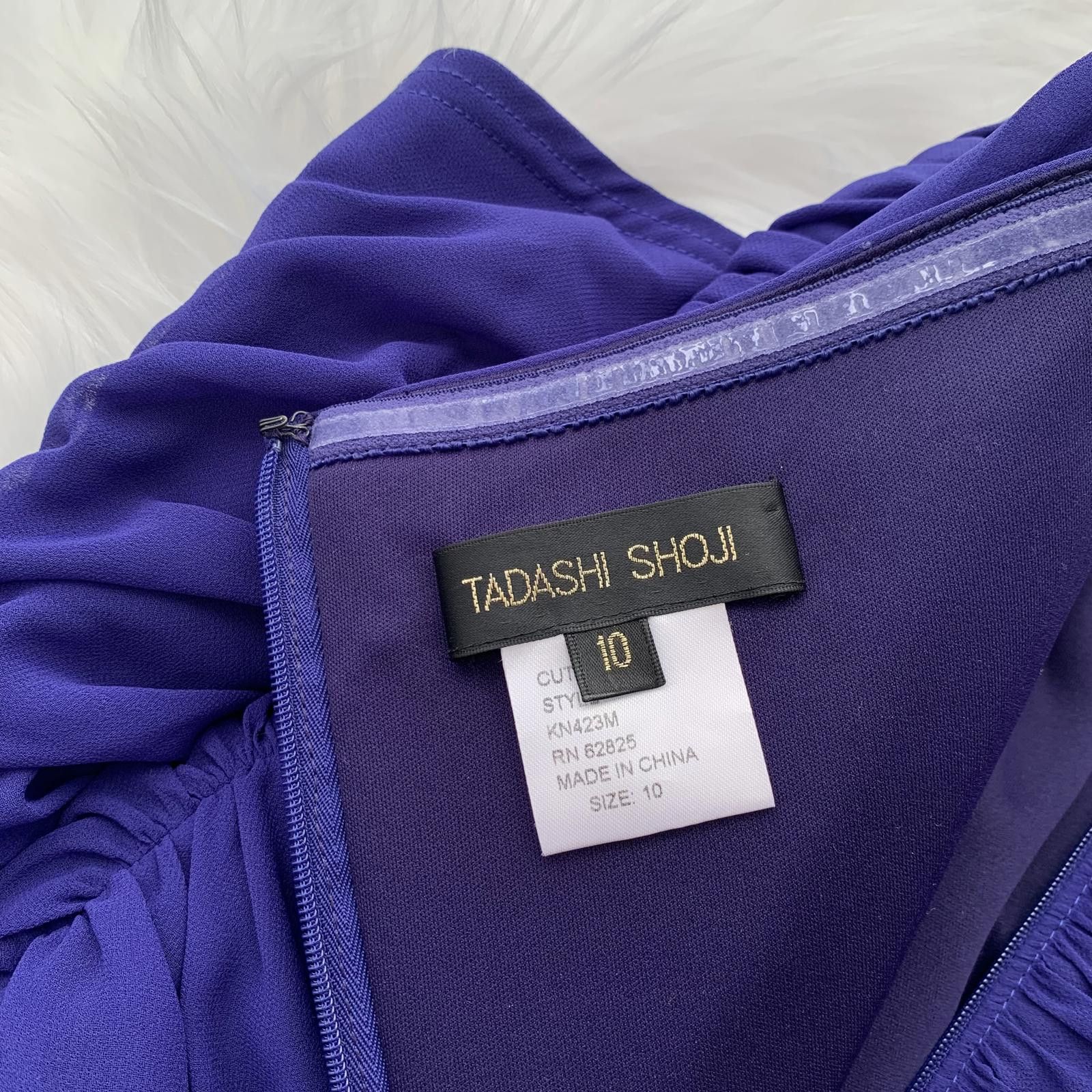 Designer Tadashi Shoji Indigo purple ruched one shoulder dress, sz 10 Size L / US 10 / IT 46 - 7 Thumbnail
