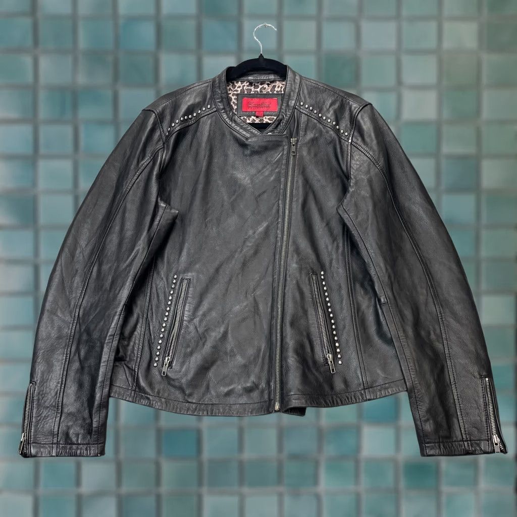 Vintage VINTAGE Excelled Jacket Womens XL Black Leather Biker Coat Studded Zipper Collared Short Sleeve Casual Size XL / US 12-14 / IT 48-50 - 1 Thumbnail