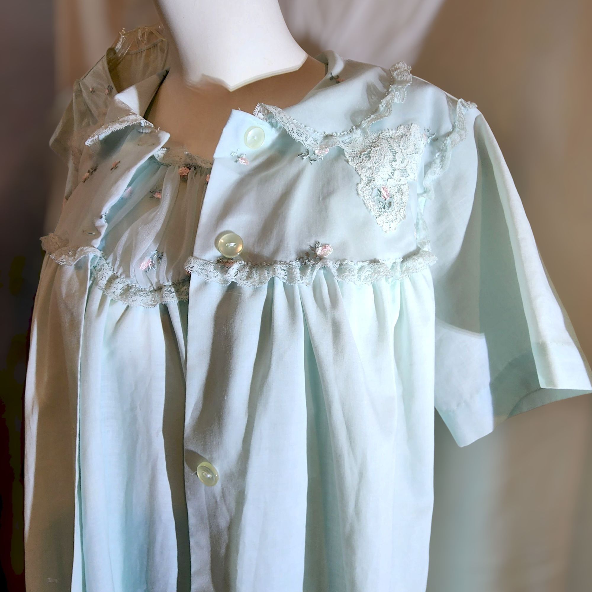 Vintage Vintage 60s 70s Sears Nightgown Robe & Shirt 3pc Set Blue Fl Size M / US 6-8 / IT 42-44 - 4 Thumbnail