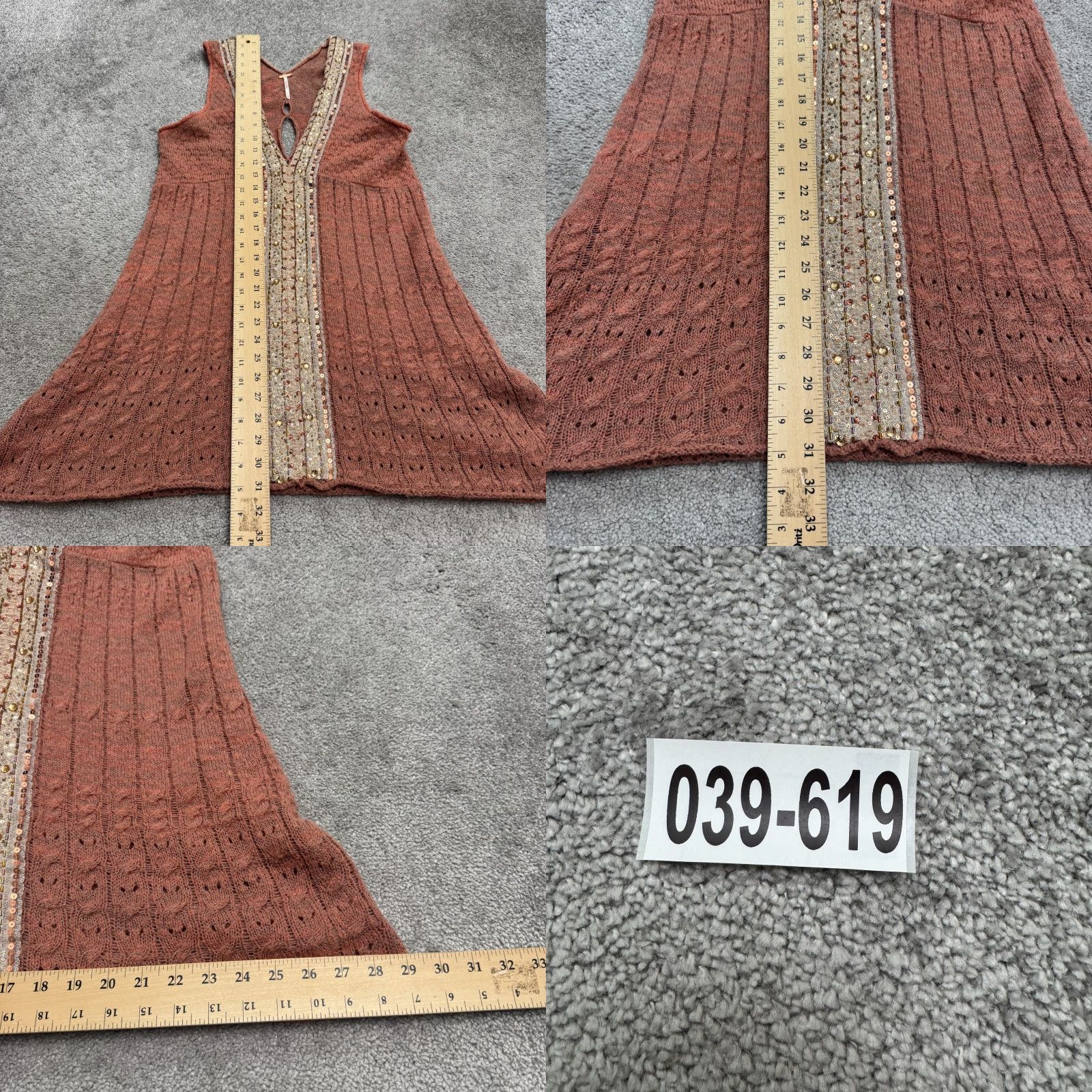 Free People Free People Metallic Knit Sequin Beaded Mini Dress Womens Medium Brown V-Neck Size M / US 6-8 / IT 42-44 - 9 Thumbnail