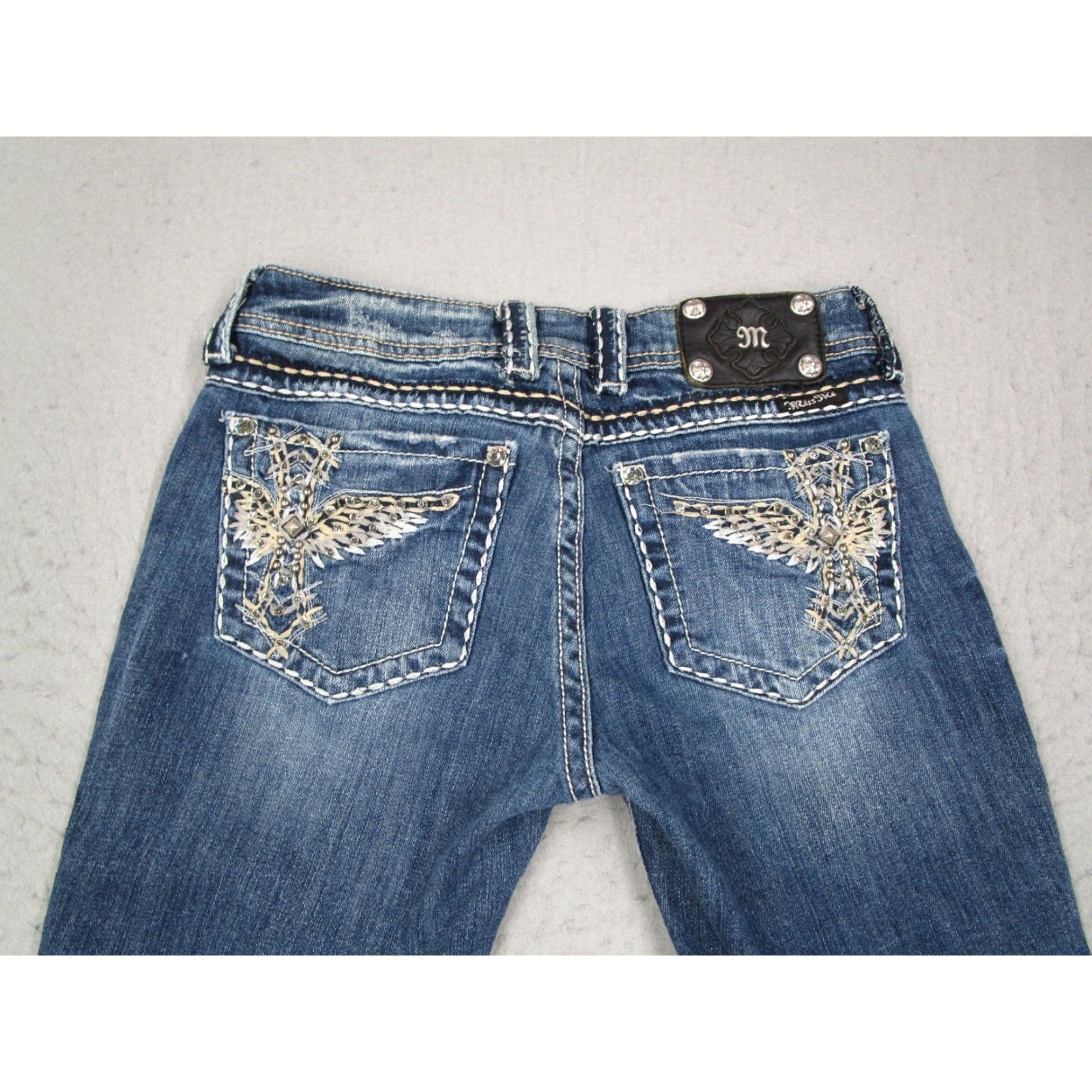 Miss Me Miss Me Jeans Women 28 Blue Low Rise Easy Boot Bedazzled Denim 28x33 JP5117-4 Size 28" / US 6 / IT 42 - 6 Thumbnail