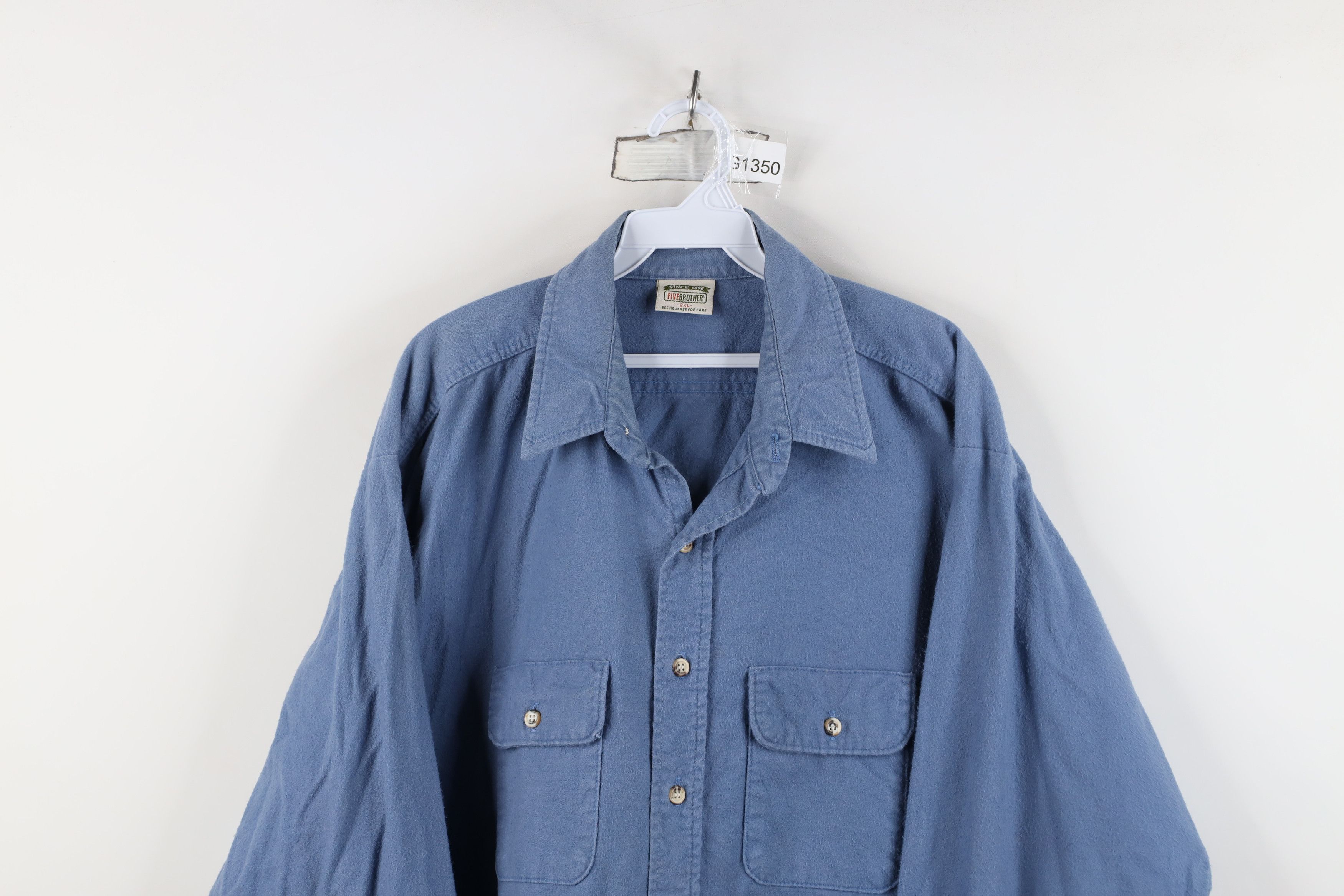 FiveBrother Vintage 90s Five Brother Chamois Cloth Button Shirt Blue USA Size US XXL / EU 58 / 5 - 2 Thumbnail
