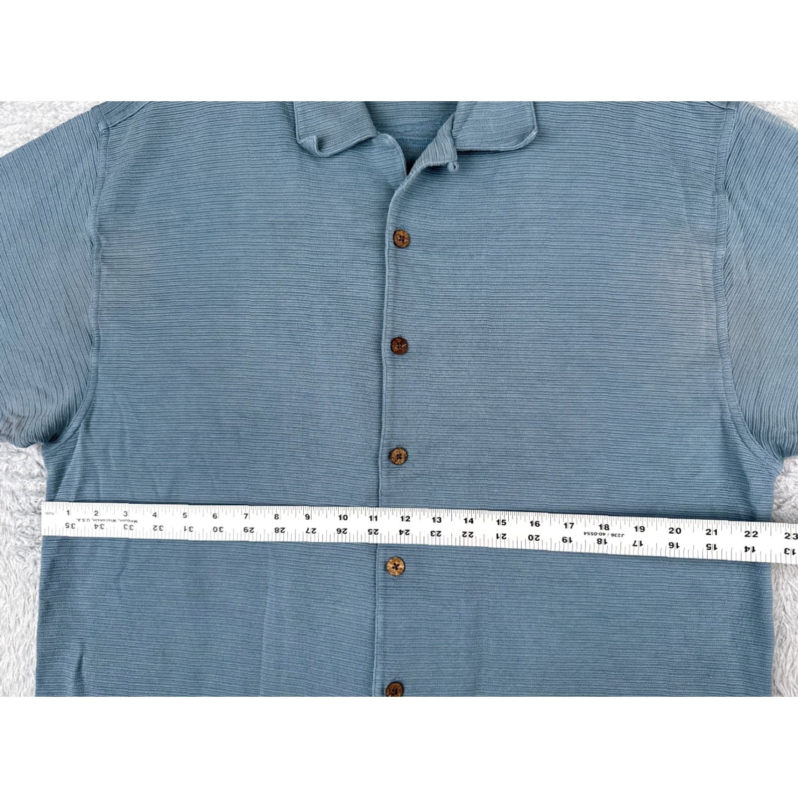 Tommy Bahama Tommy Bahama Shirt Men's Large Blue Stripe Silk Blend Button-Up Wood Button Aloha Hawaiian Resort Vacation Mens Size US L / EU 52-54 / 3 - 7 Thumbnail
