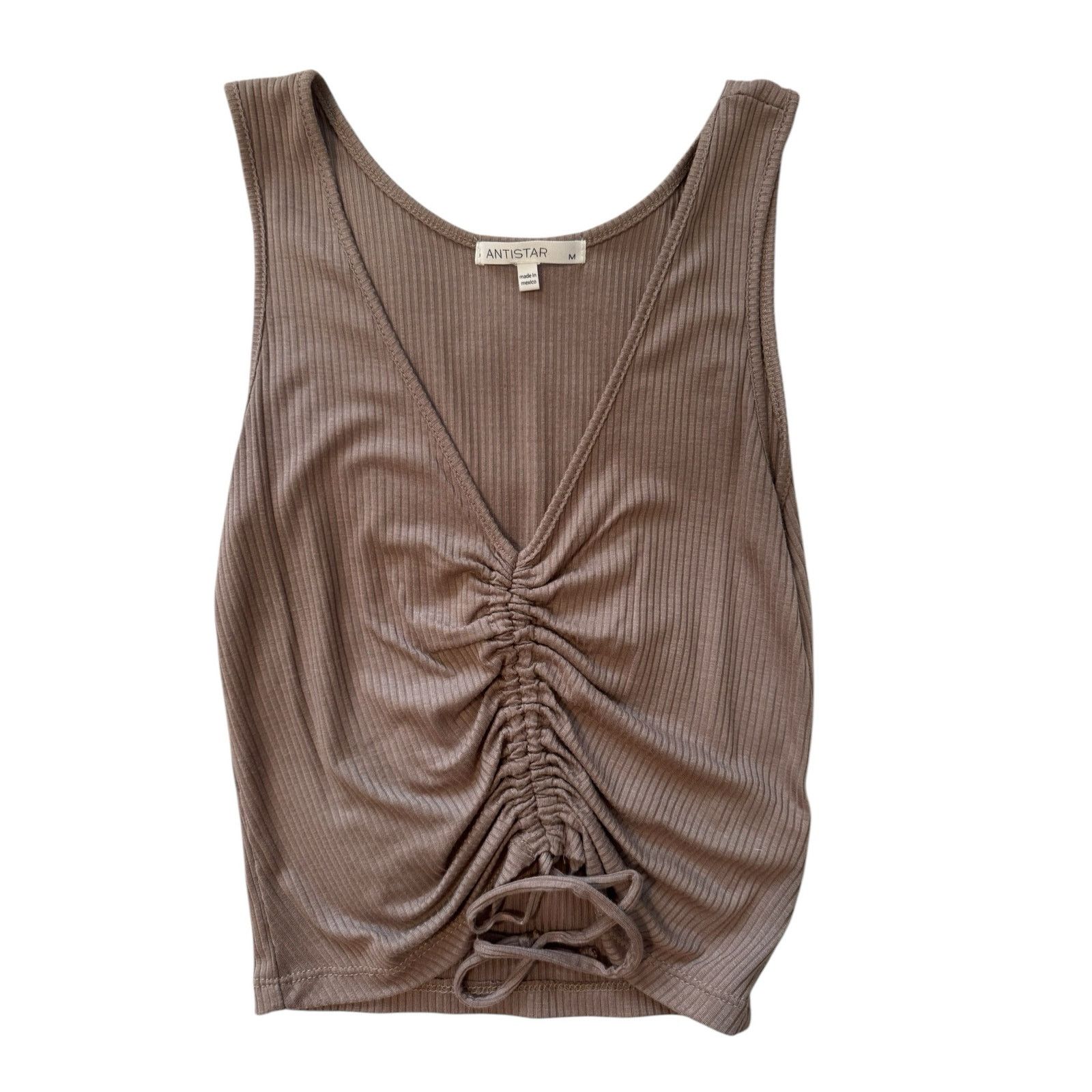 The Unbranded Brand Antistar Ribbed Ruched Tank Top Brown V-Neck Y2K Women’s M Size M / US 6-8 / IT 42-44 - 3 Thumbnail