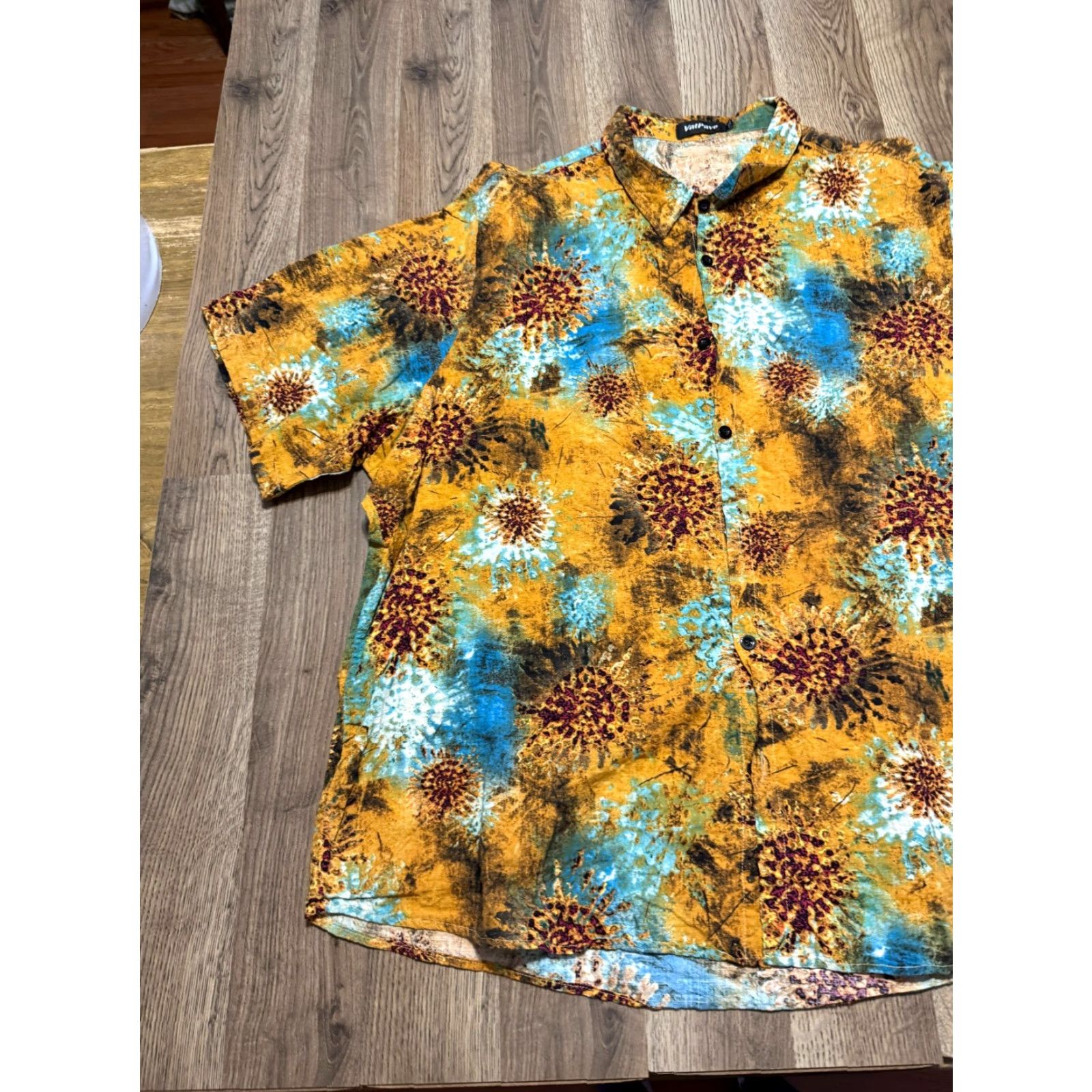 Sunflower VatPave Shirts Men 3XL Yellow Blue Sunflower Short Sleeve Button Up Shirt Size US XXL / EU 58 / 5 - 3 Thumbnail