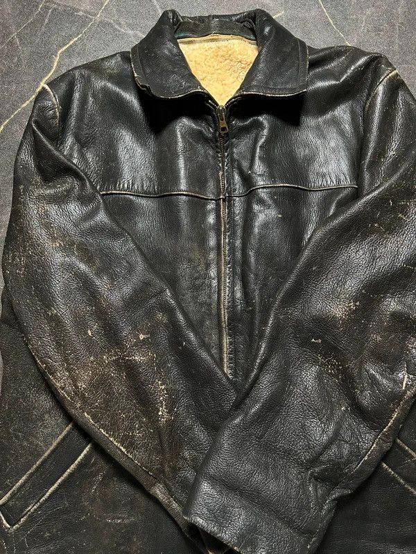 Vintage Distressed Leather Jacket Wool 60s 50s Retro vintage Size US L / EU 52-54 / 3 - 3 Thumbnail
