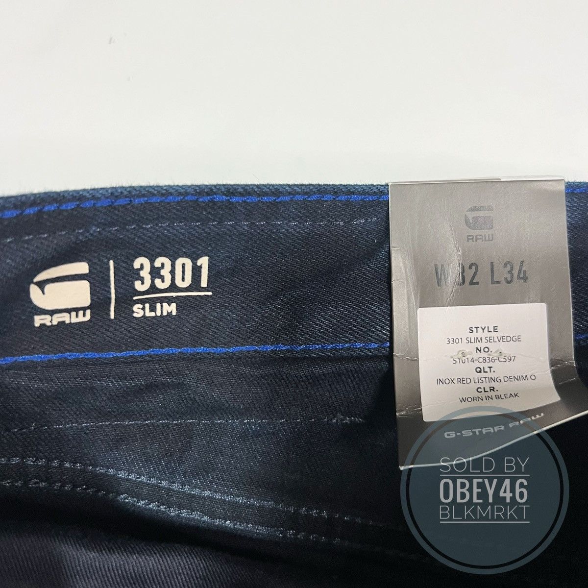 G-Star G Star Raw 3301 Slim Selvedge Worn in Bleak Jeans Size US 32 / EU 48 - 4 Thumbnail