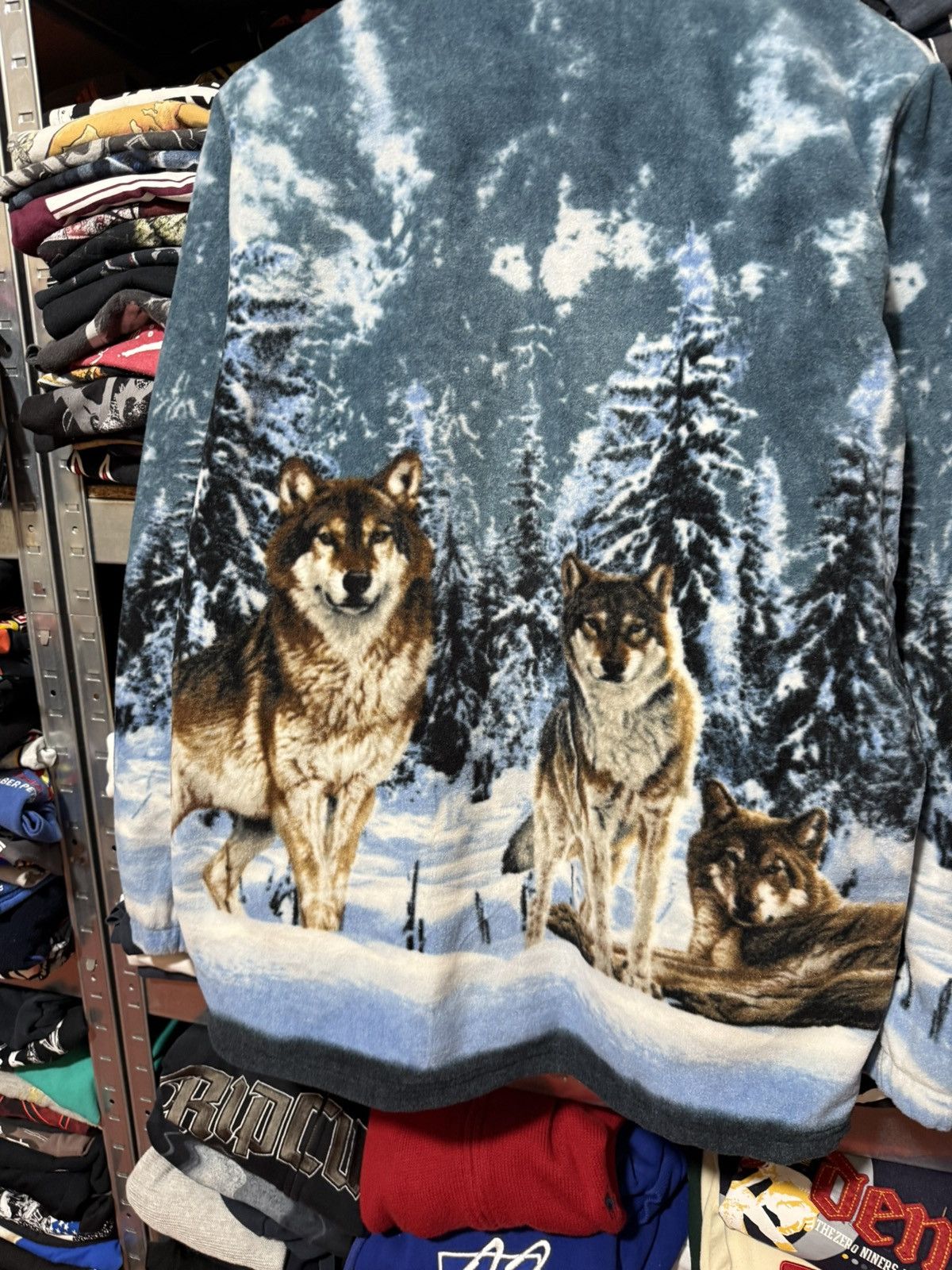 Vintage 1990s Cotton Traders Wolf Print Zip Fleece Pullover Y2K Hype Size US XL / EU 56 / 4 - 5 Thumbnail