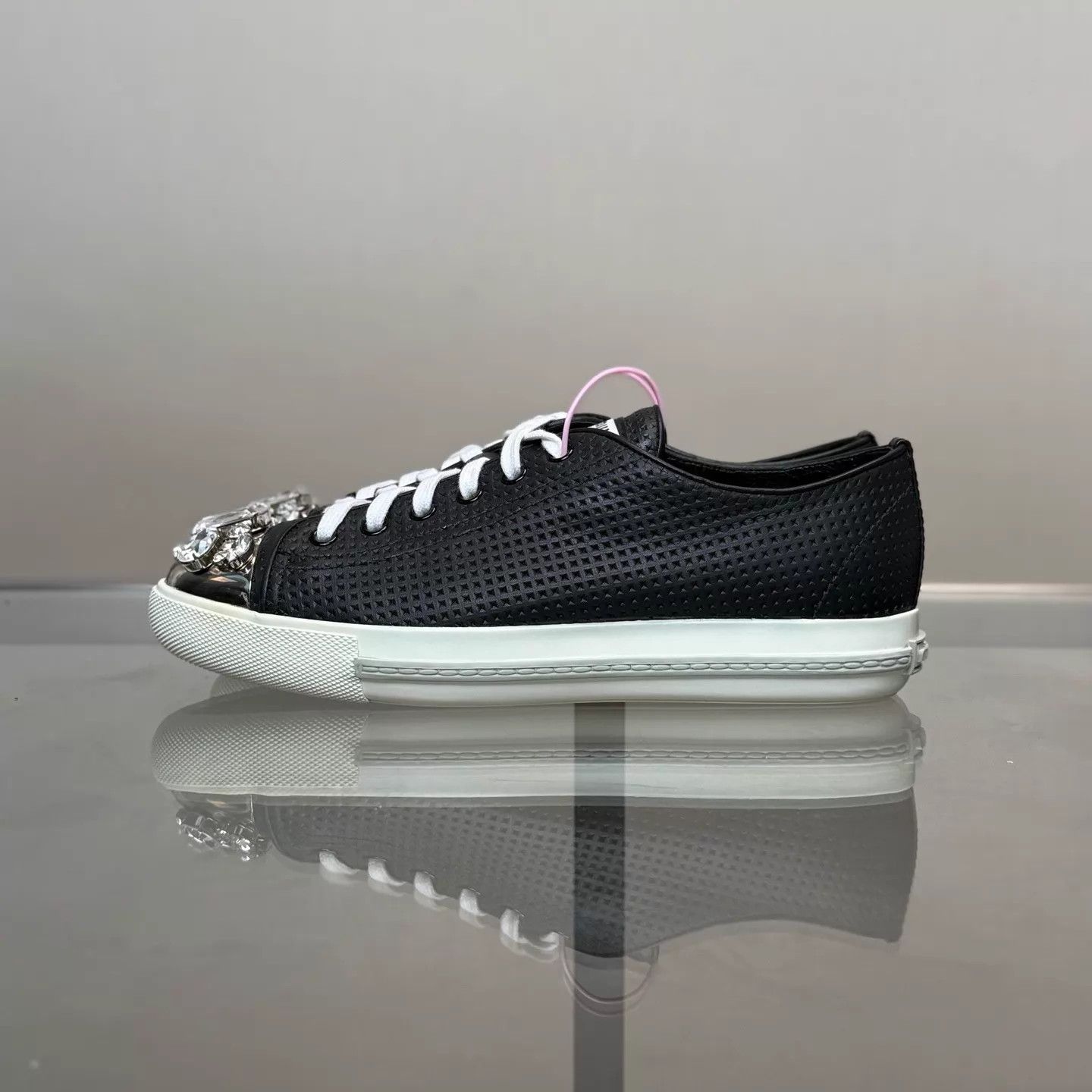 Miu Miu MIU MIU Rhinestone Leather Sneaker 38.5 99 Size US 8 / IT 38 - 2 Thumbnail
