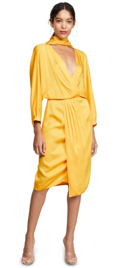 Diane von Furstenberg Diane von Furstenberg Yellow Draped 4 Silky Deep V Neck Size S / US 4 / IT 40 - 1 Thumbnail