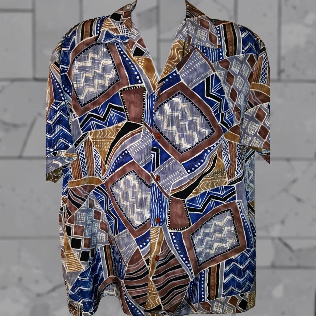 IOLANI VTG Iolani Men's L Hawaiian Aloha Shirt Abstract Art Made in Hawaii USA Shirt Short Sleeve Polyester Geometric Multi-Color Button-Up Mens Size US L / EU 52-54 / 3 - 1 Preview