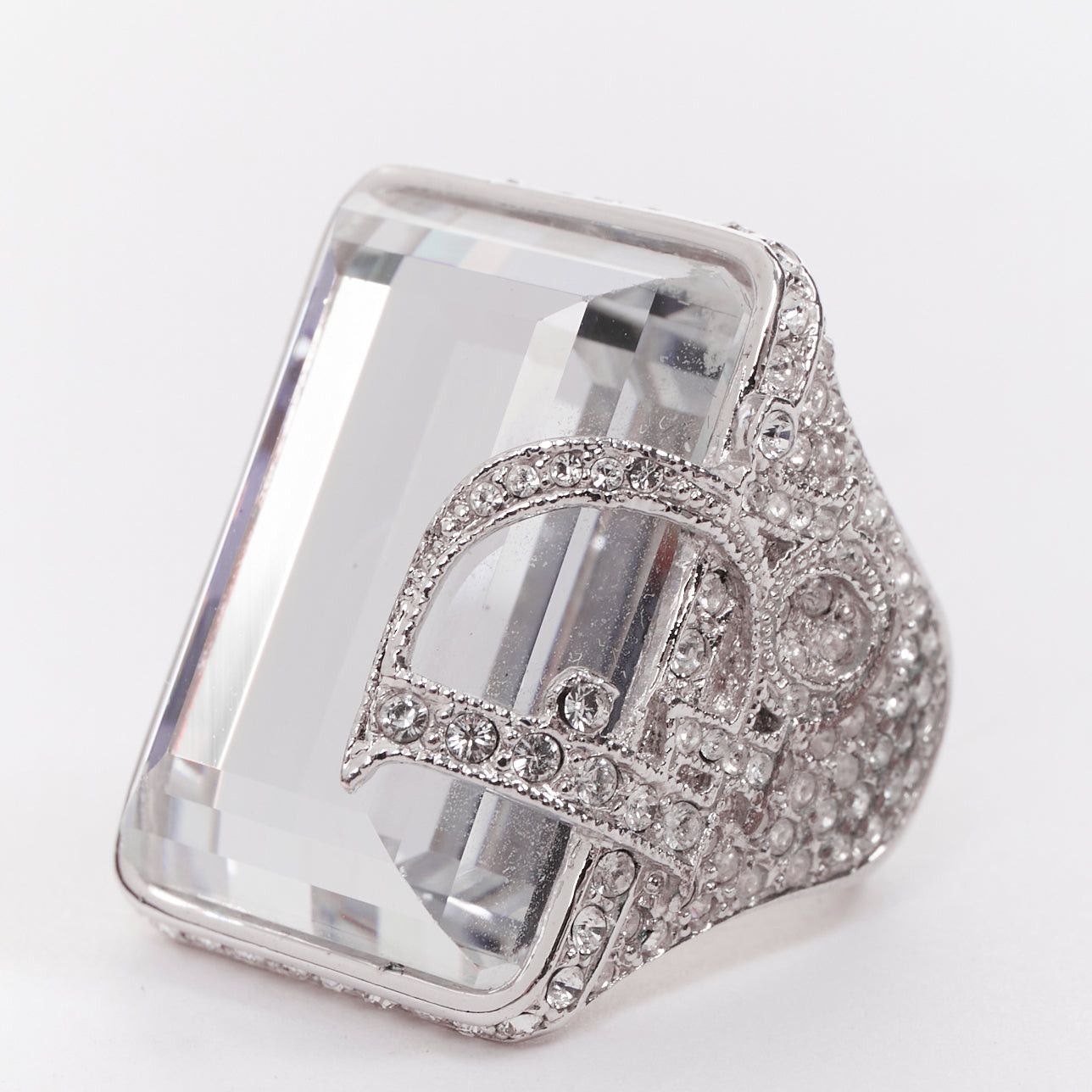 Dior rare CHRISTIAN DIOR John Galliano Vintage crystal paved logo statement ring US7 Size ONE SIZE - 1 Thumbnail