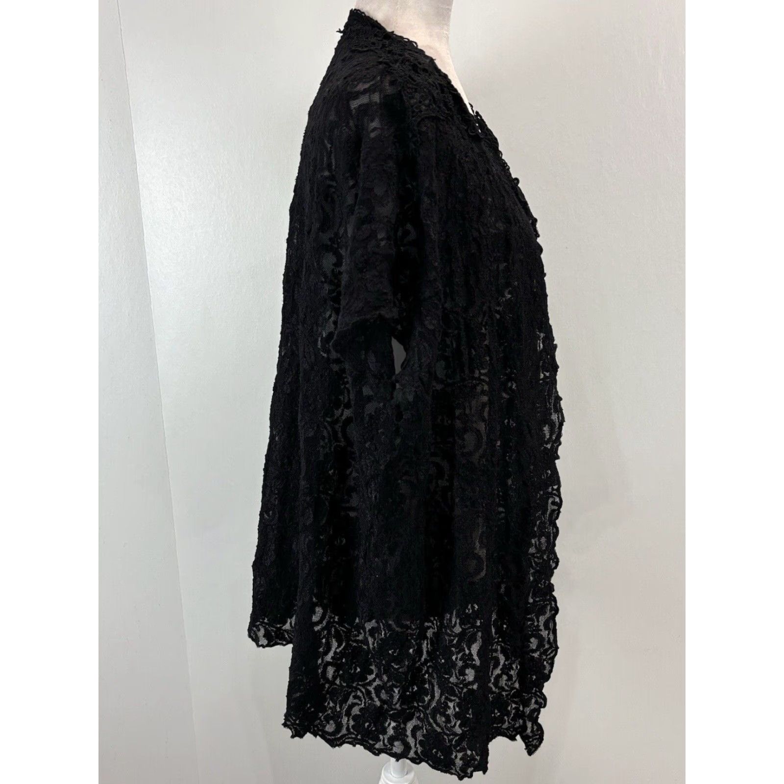 Vintage VINTAGE Rebecca Intimates Plus Black Lace Cover 1X Semi-Sheer Dolman Sleeve Floral Party Womens Size XL / US 12-14 / IT 48-50 - 4 Thumbnail