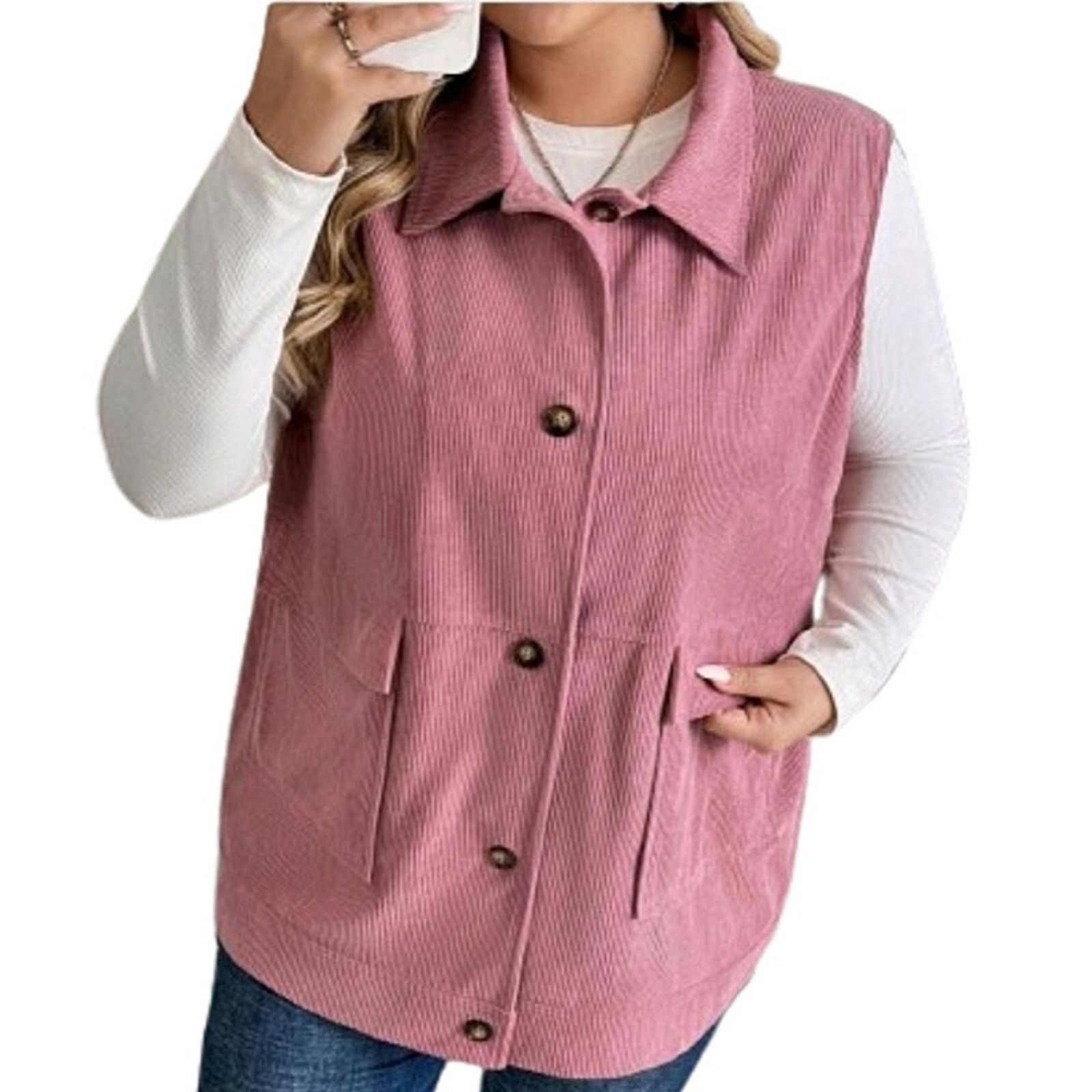 Shein COZY ☆ DUSTY ROSE ☆ WIDE WHALE ☆ CORDUROY VEST ☆ 5x ☆ NWT Size 4XL / US 24-26 - 4 Thumbnail
