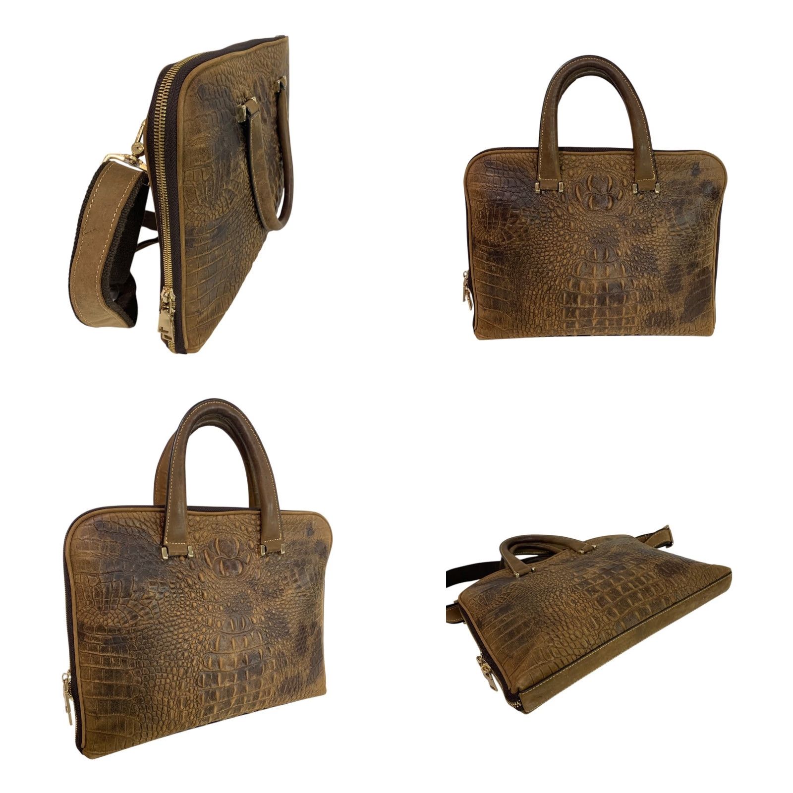 Vintage Genuine Leather Bag Briefcase Brown Crocodile Style Quintessential Size ONE SIZE - 8 Thumbnail