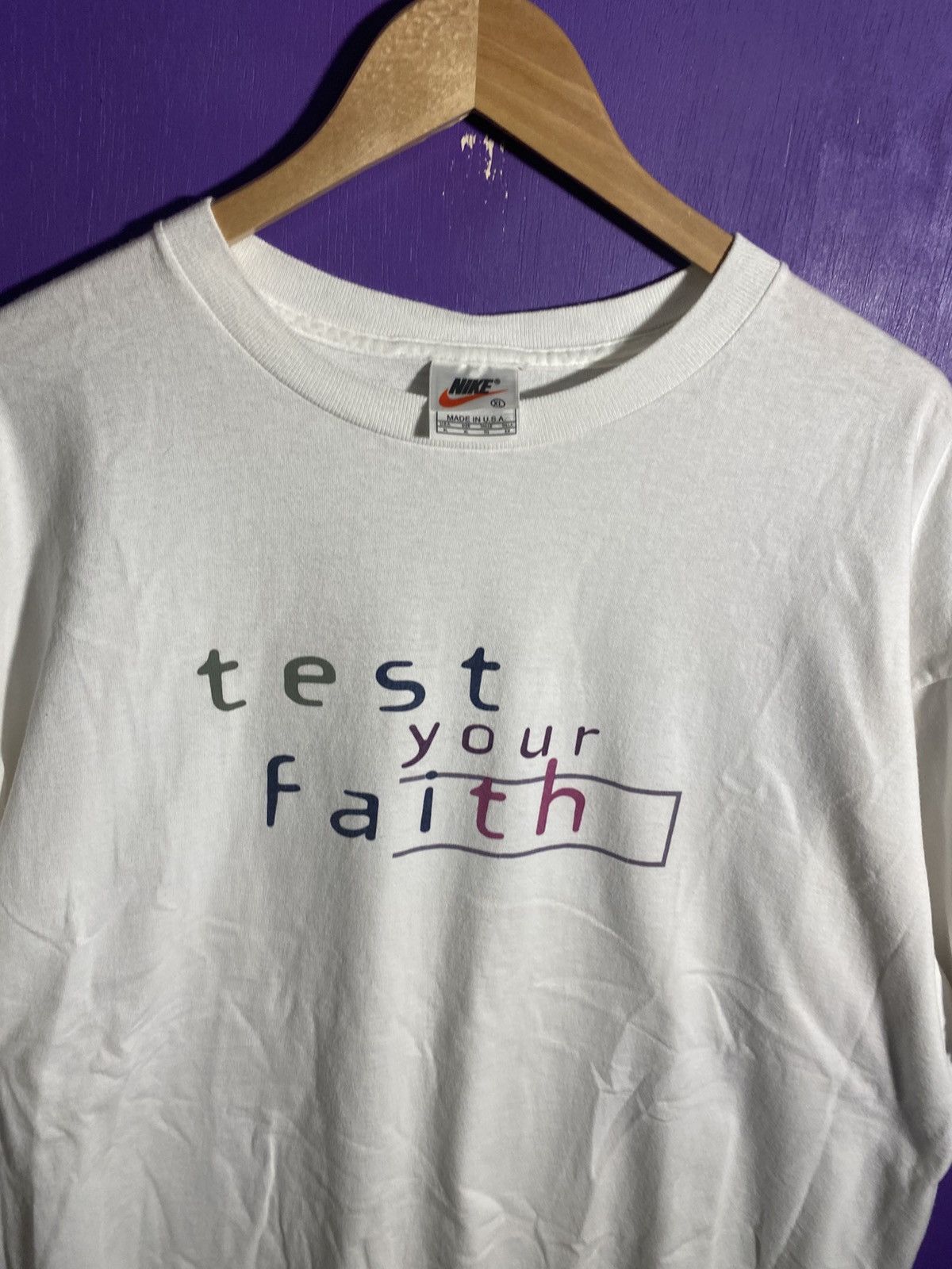 Vintage Vintage 90s Nike Test your faith daily t-shirt Size US XL / EU 56 / 4 - 3 Thumbnail