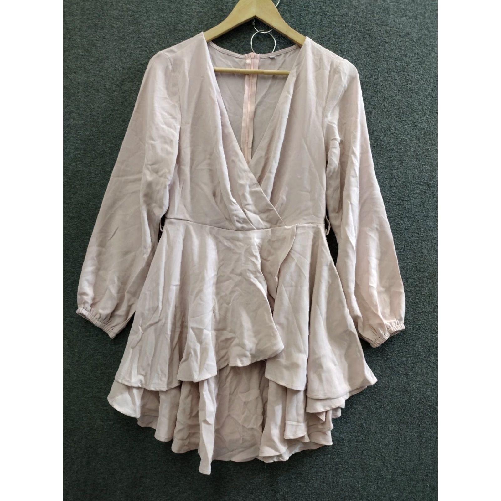 Vintage Wrap Women's Midi Ruffle Dress Long Sleeve V-Neck Beige Size S Size S / US 4 / IT 40 - 2 Thumbnail