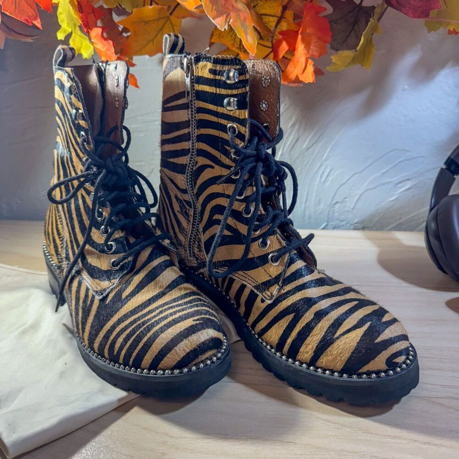 Other AQUA Jax (AQ-JAX) Zebra Calf Hair Combat Boots tud Trim 8.5 Size US 8.5 / IT 38.5 - 9 Thumbnail