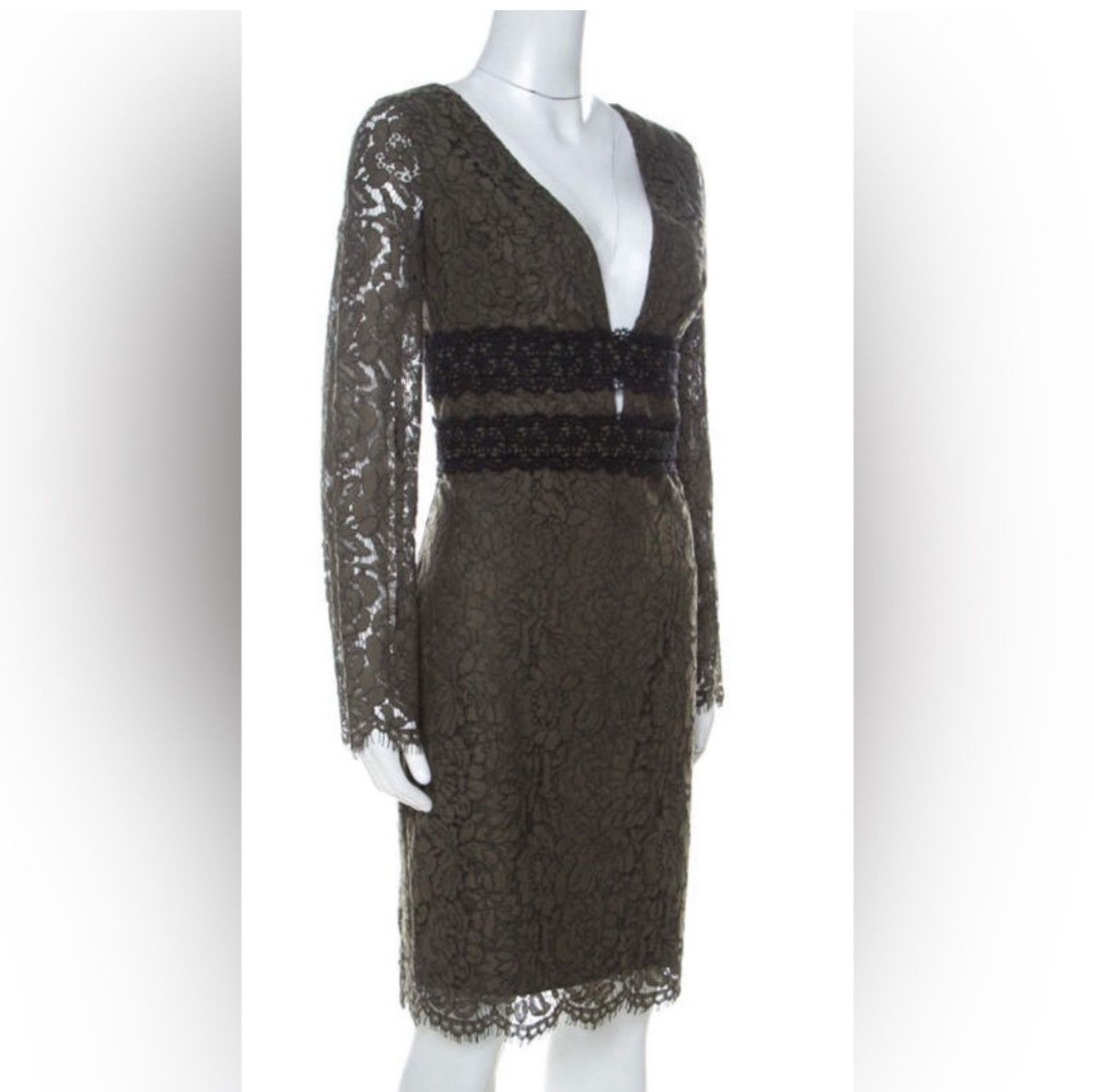 Diane von Furstenberg Diane Von Furstenberg Olive Long Sleeve Viera Lace Dress Size M / US 6-8 / IT 42-44 - 2 Thumbnail