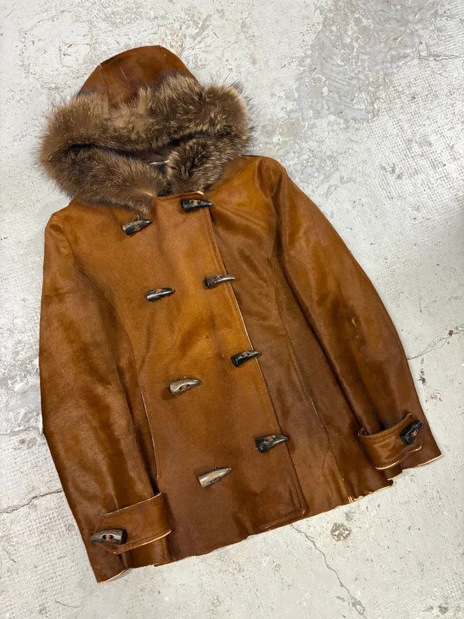 Designer × Dolce & Gabbana × Vintage FW2002 Dolce & Gabbana Pony Hair Camel Leather Duffle Coat Jacket Size M / US 6-8 / IT 42-44 - 5 Thumbnail