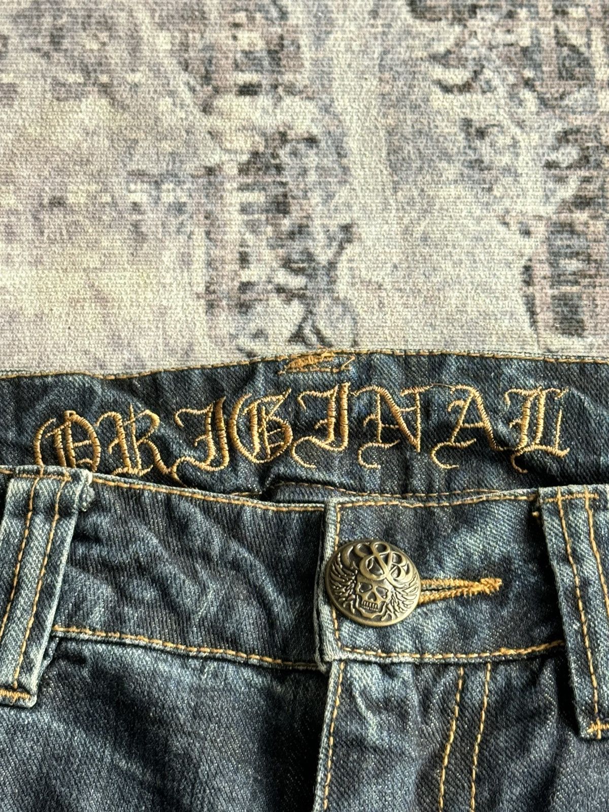 Japanese Brand Y2KVintage Gold Splash Punk Poem Flared Denim / ifsixwasnine Size US 33 - 5 Thumbnail