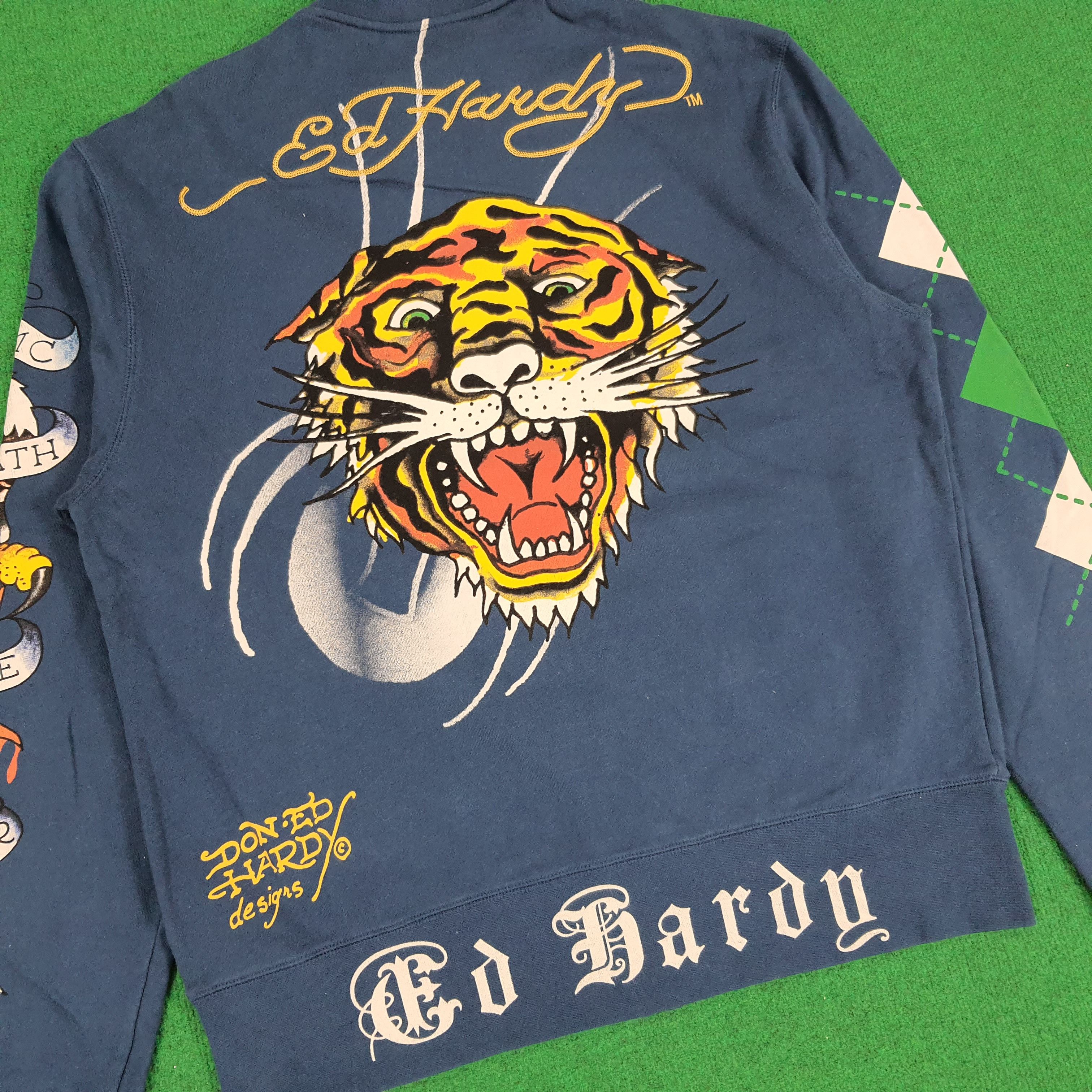 Christian Audigier × Ed Hardy × Vintage Vintage Ed Hardy by Christian Audigier Fullprint Sweatshirt Size US L / EU 52-54 / 3 - 2 Thumbnail