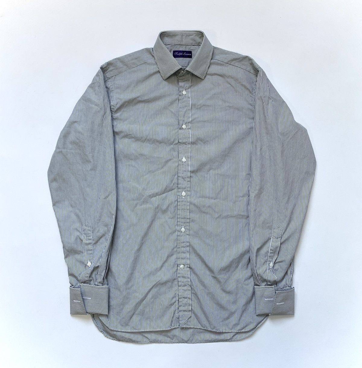 image of Ralph Lauren Purple Label Ralph Laurent Purple Label Stripe Formal Shirt in Striped White (Size Med