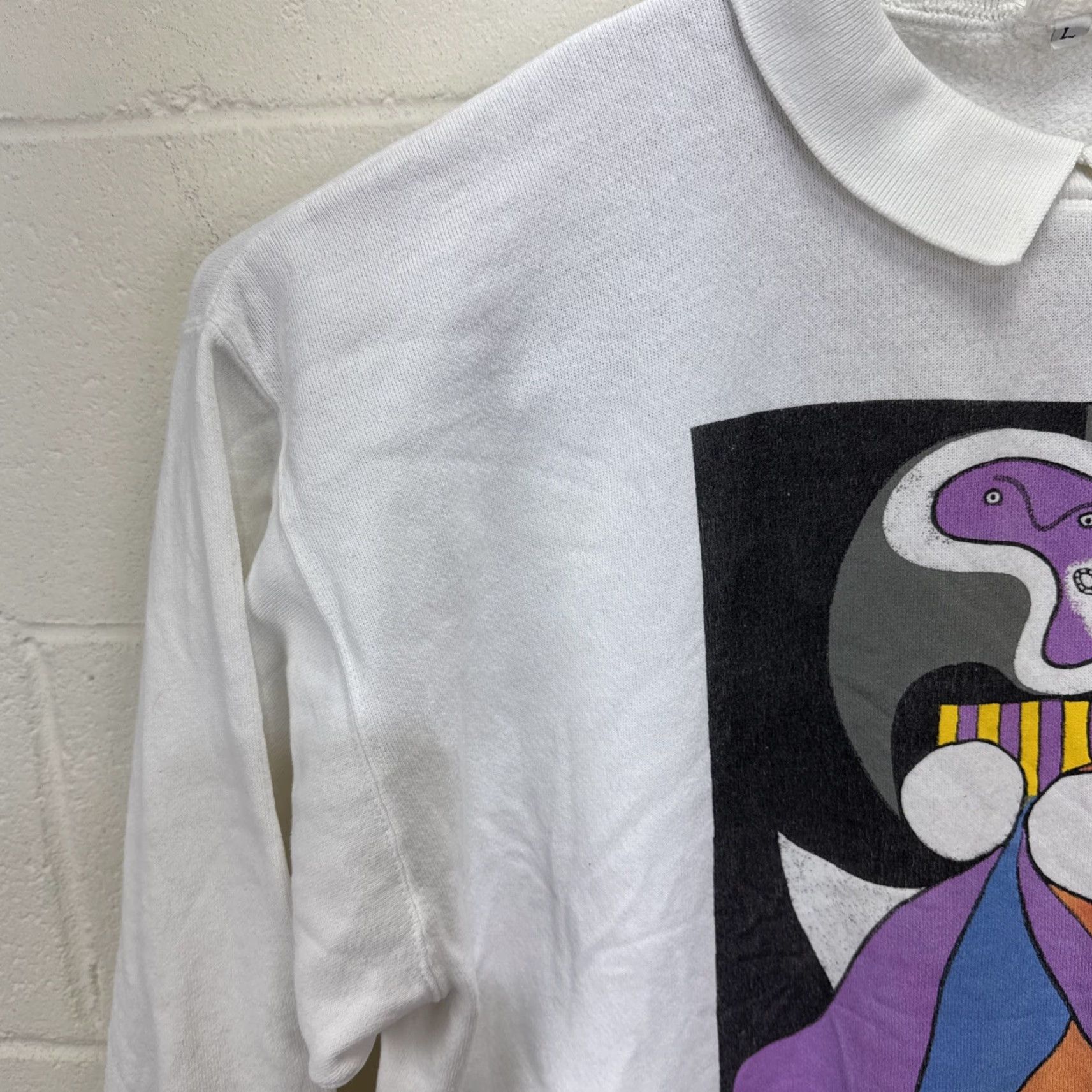Vintage VINTAGE Pablo Picasso Abstract Art Sweatshirt 1980s White Collared Art Deco Adult Large Size US L / EU 52-54 / 3 - 6 Thumbnail