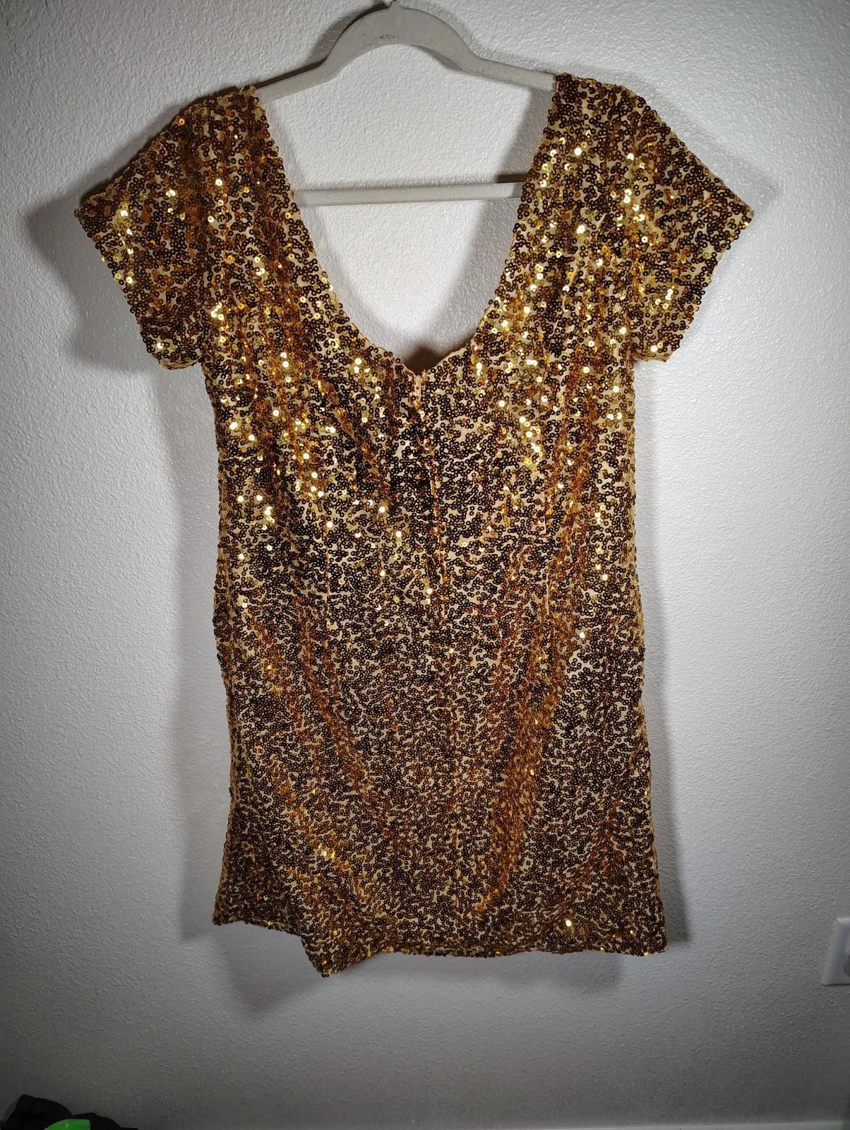 The Unbranded Brand Sequin Dress Gold Yellow Party Dress Short Sleeve Mini Size XL / US 12-14 / IT 48-50 - 2 Thumbnail