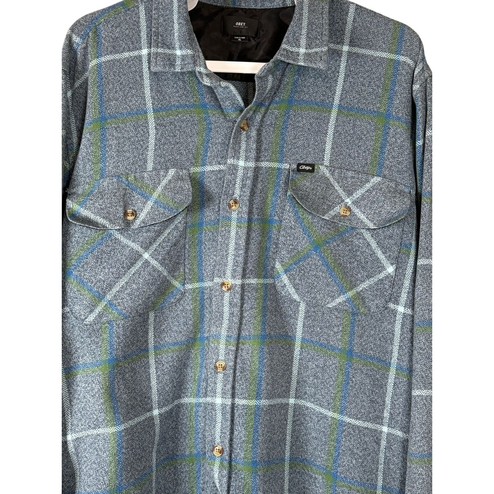 Obey Obey Blue Multi Plaid Flannel Button Up Shirt Men's Size XL Size US XL / EU 56 / 4 - 3 Thumbnail