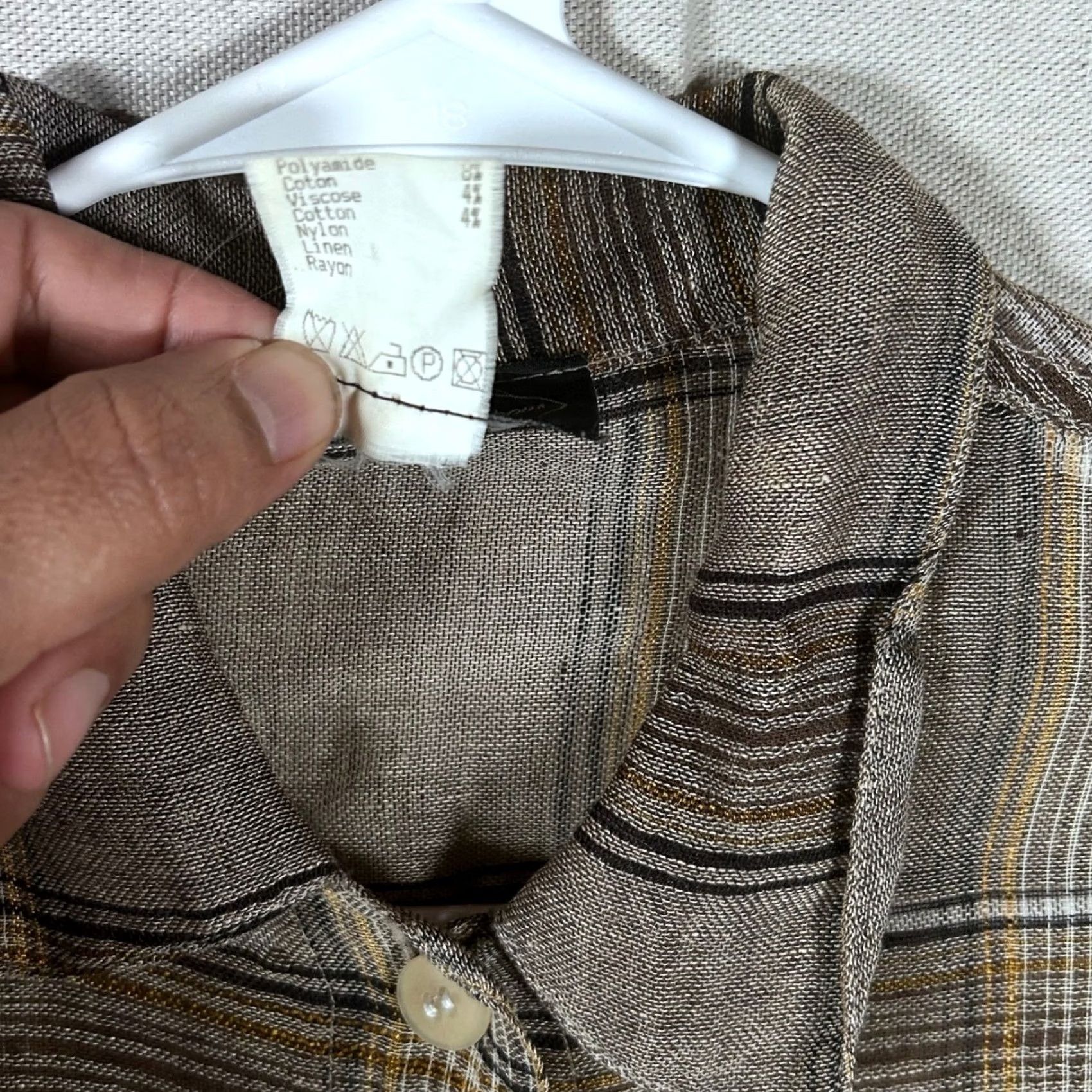Vintage VINTAGE Florence Korn pour ECRU Paris Shirt Plaid Linen Blend Button Up Brown 38 M Women Falls Spring Summer Mens Womens Size M / US 6-8 / IT 42-44 - 4 Thumbnail