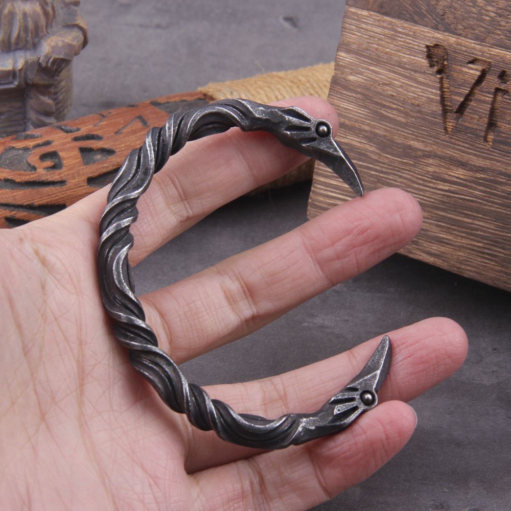 Vintage Steel Nordic Viking Norse Raven Wristband Cuff Bracelets Size ONE SIZE - 5 Thumbnail