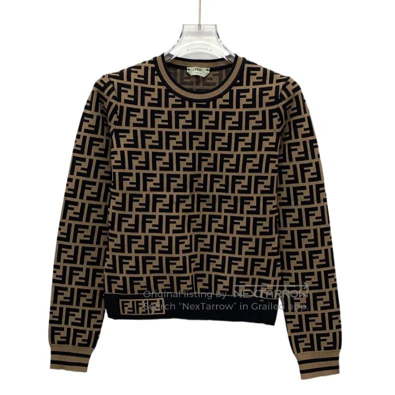 Fendi Fendi Dark Brown Logo Monogram Printed Long Sleeve Knit To Size S / US 4 / IT 40 - 1 Thumbnail