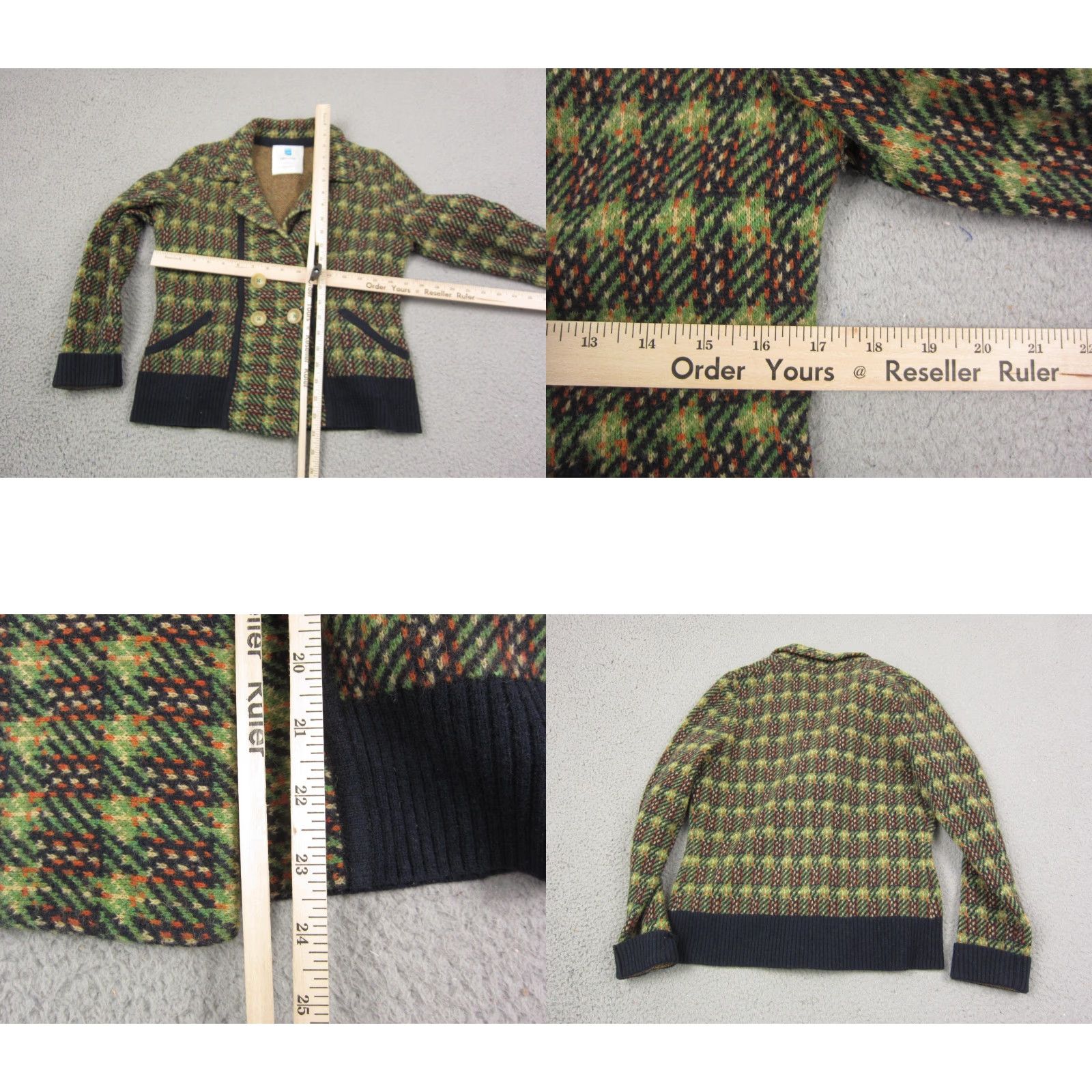 Arrow Sparrow Jacket Womens Medium Green Wool Knit Cardigan Houndstooth Button Casual Formal City Classic Vintage No Size M / US 6-8 / IT 42-44 - 8 Thumbnail