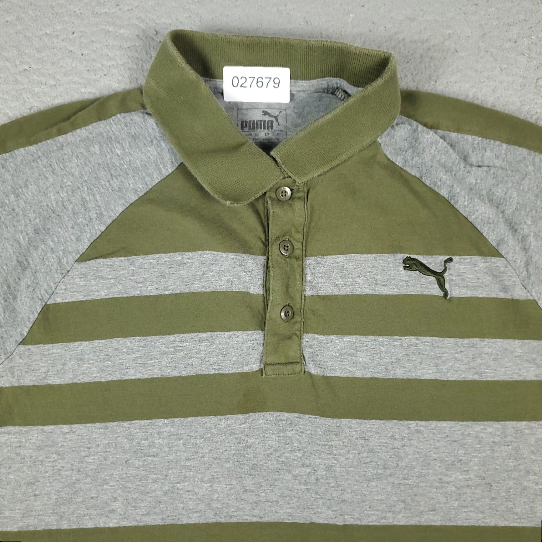 Puma PUMA Polo Shirt Men's Medium Gray Green Striped Cotton Blend Short Sleeve Activewear Size US M / EU 48-50 / 2 - 2 Thumbnail