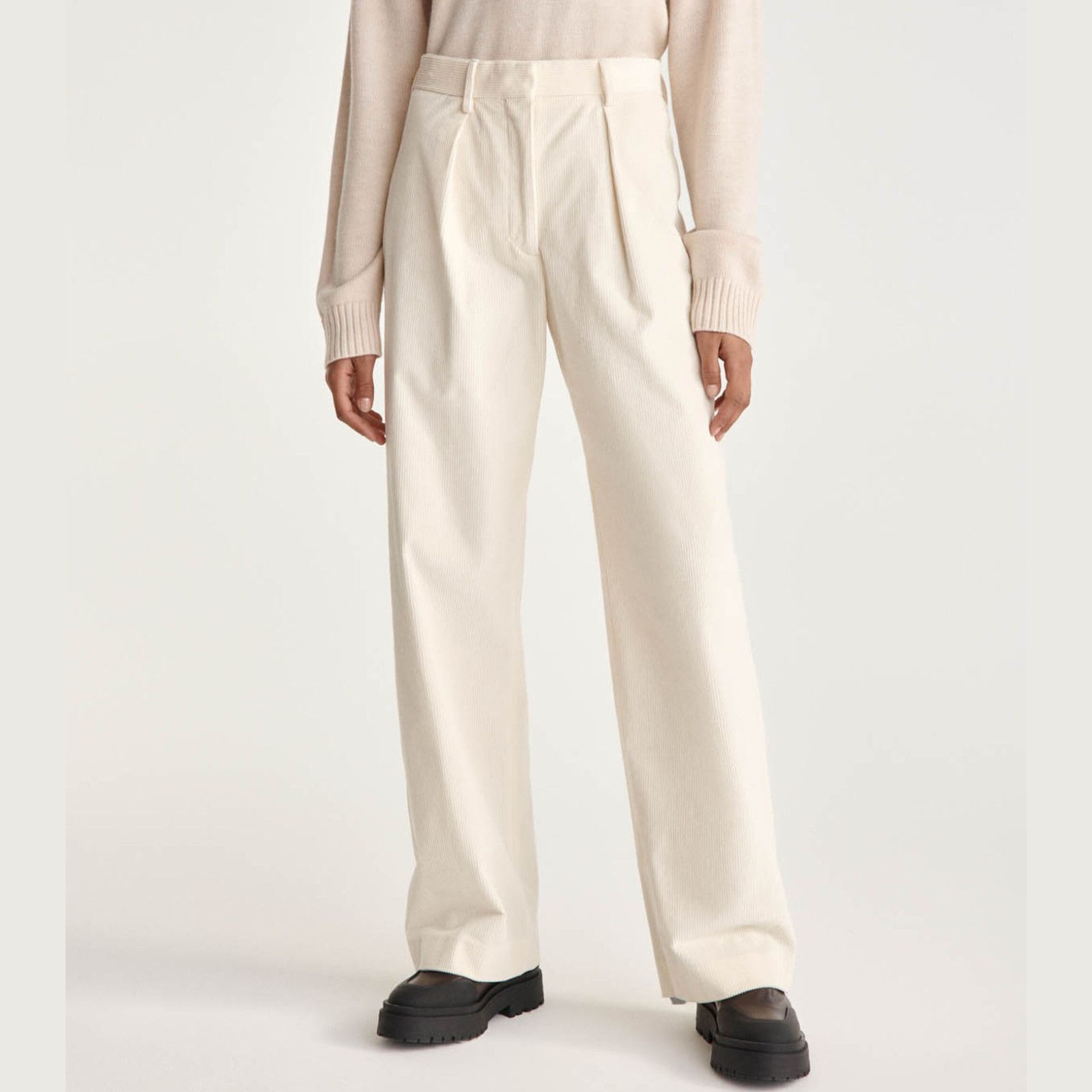 The Kooples The Kooples Pleated Corduroy Ecru Pants Flared leg sz 38 24w Size 26" / US 2 / IT 38 - 1 Thumbnail