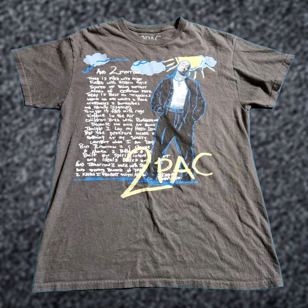 Vintage 2Pac Mens M T Shirt Crew Neck Short Sleeve Gray Cotton 2Pac And 2Morrow Lyrics Hip Hop Music Rap Vintage: No 80s 90s Ganster Poetry Size US M / EU 48-50 / 2 - 1 Thumbnail