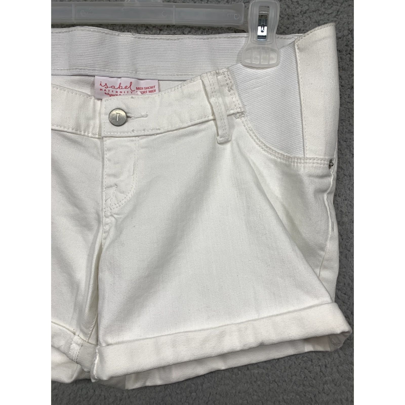 Vintage Isabel Maternity Midi Shorts Women Size 2 White Cuffed 2 Back Pockets Belt Loops NWT Denim Cotton Polyester Spandex Slim/Regular? Size 26" / US 2 / IT 38 - 4 Thumbnail