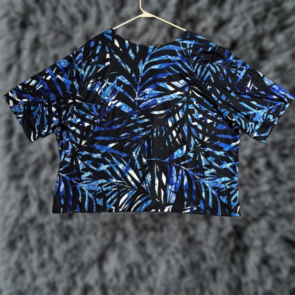 Vintage SwimsuitsForAll Swim Shirt Women Plus 30/32 Boho Tropical Beach Cover Up Summer Blue Floral Lightweight Stretch Size 4XL / US 24-26 - 1 Thumbnail