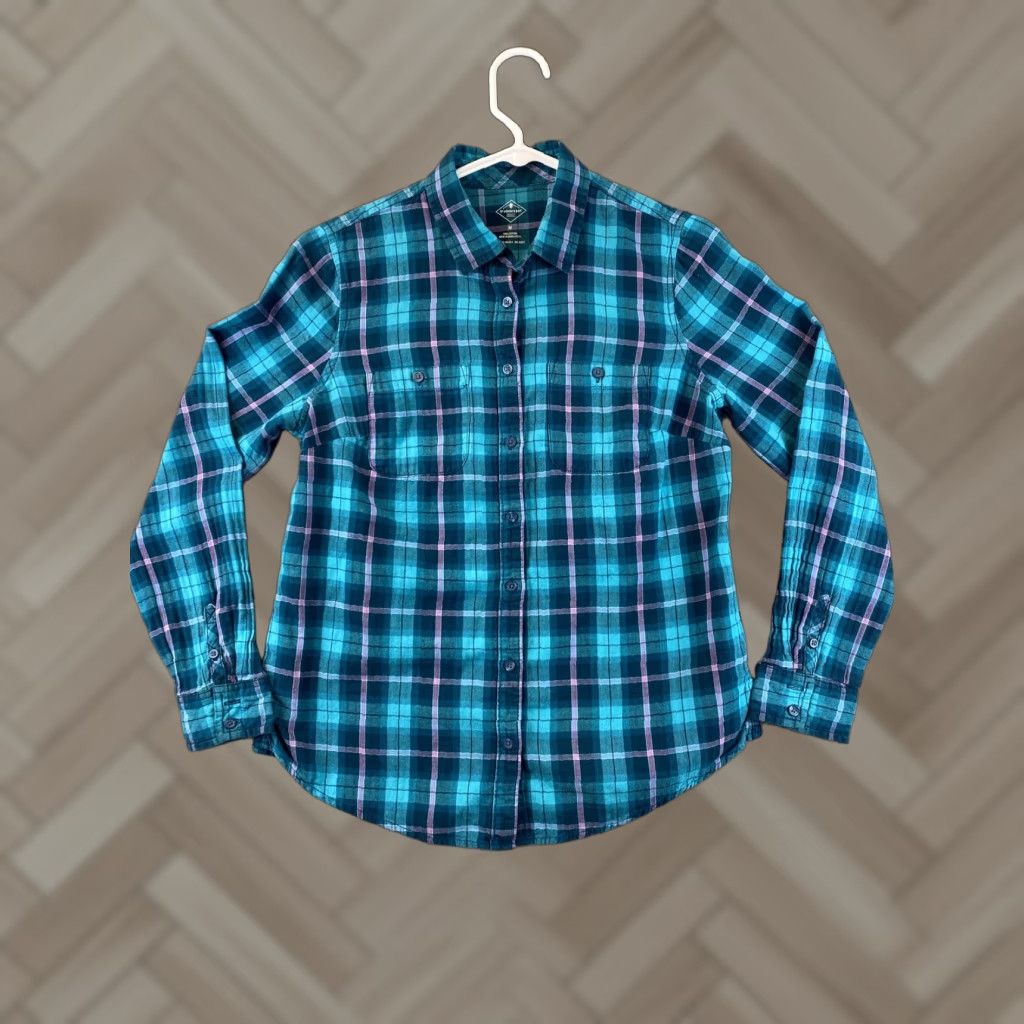 Vintage St. Johns Bay Shirt Girls L Casual Button-Up Long Sleeve Plaid Turquoise, Cotton, Regular, Turquoise, 79-14 Size US L / EU 52-54 / 3 - 1 Thumbnail