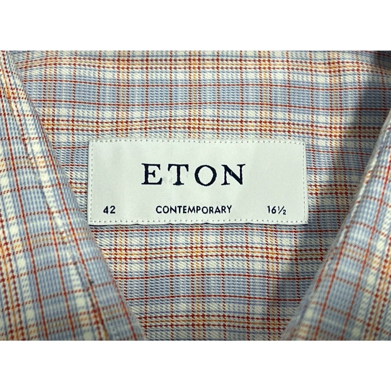 Eton ETON Dress Shirt Men 42 / 16.5 Contemporary Fit Multicolor Plaid Long Sleeve Size 42R - 4 Thumbnail